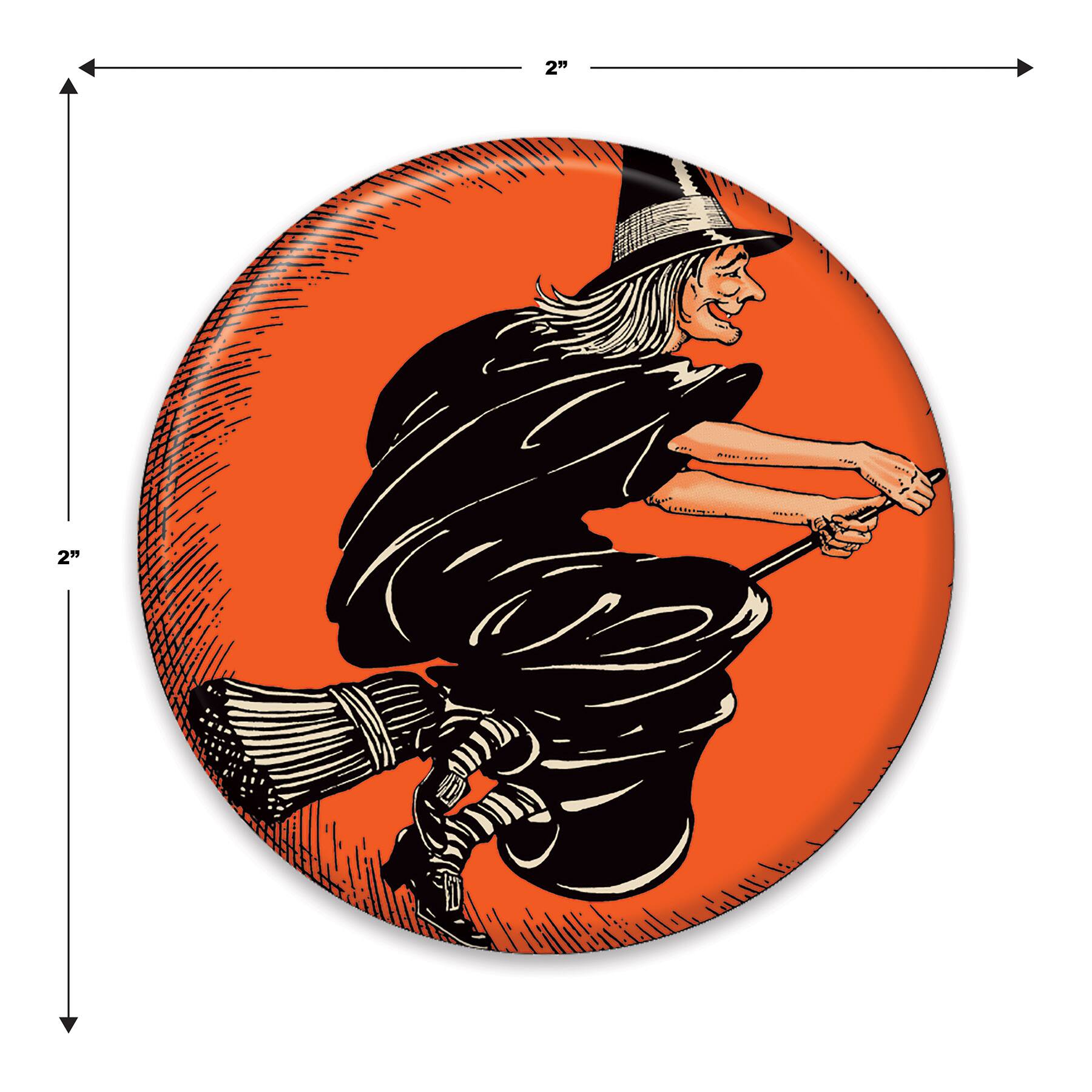 Beistle Vintage Halloween Flying Witch Button, 6ct.