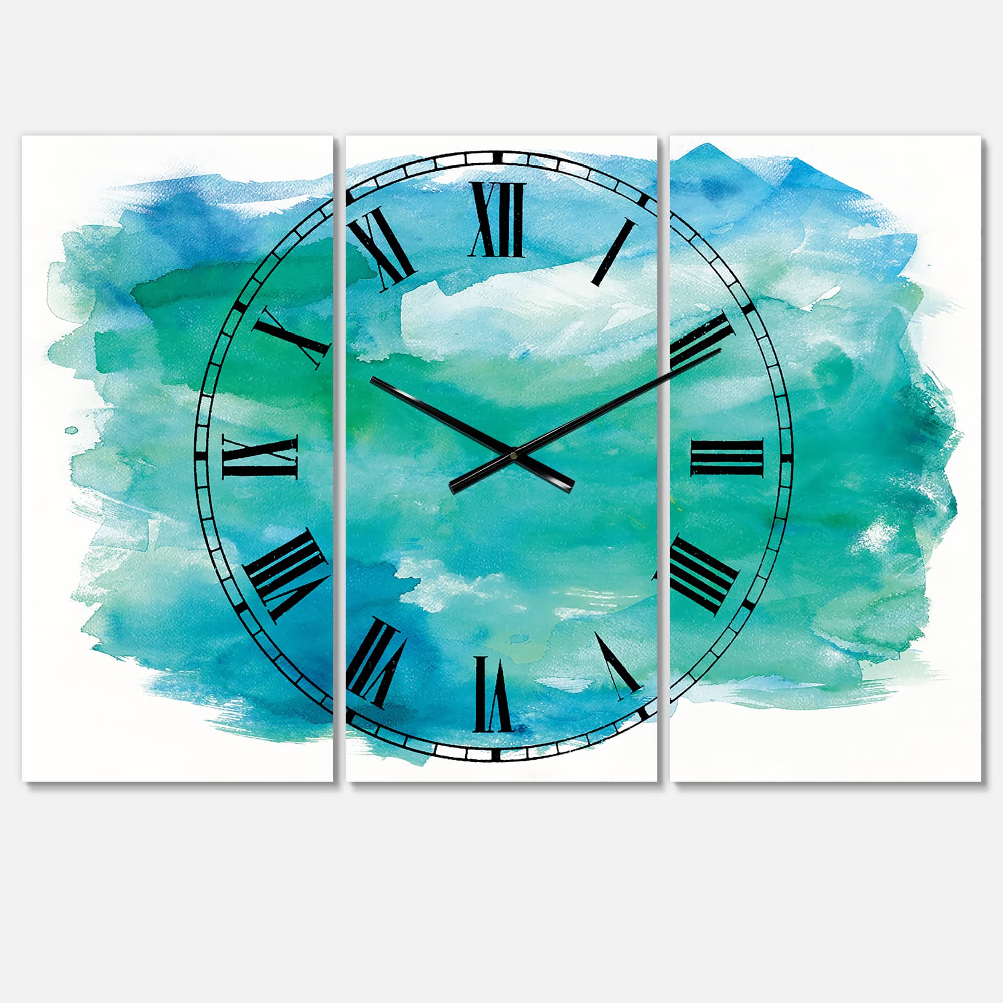 Designart Sea Glass Farmhouse 3 Panel Wall Clock