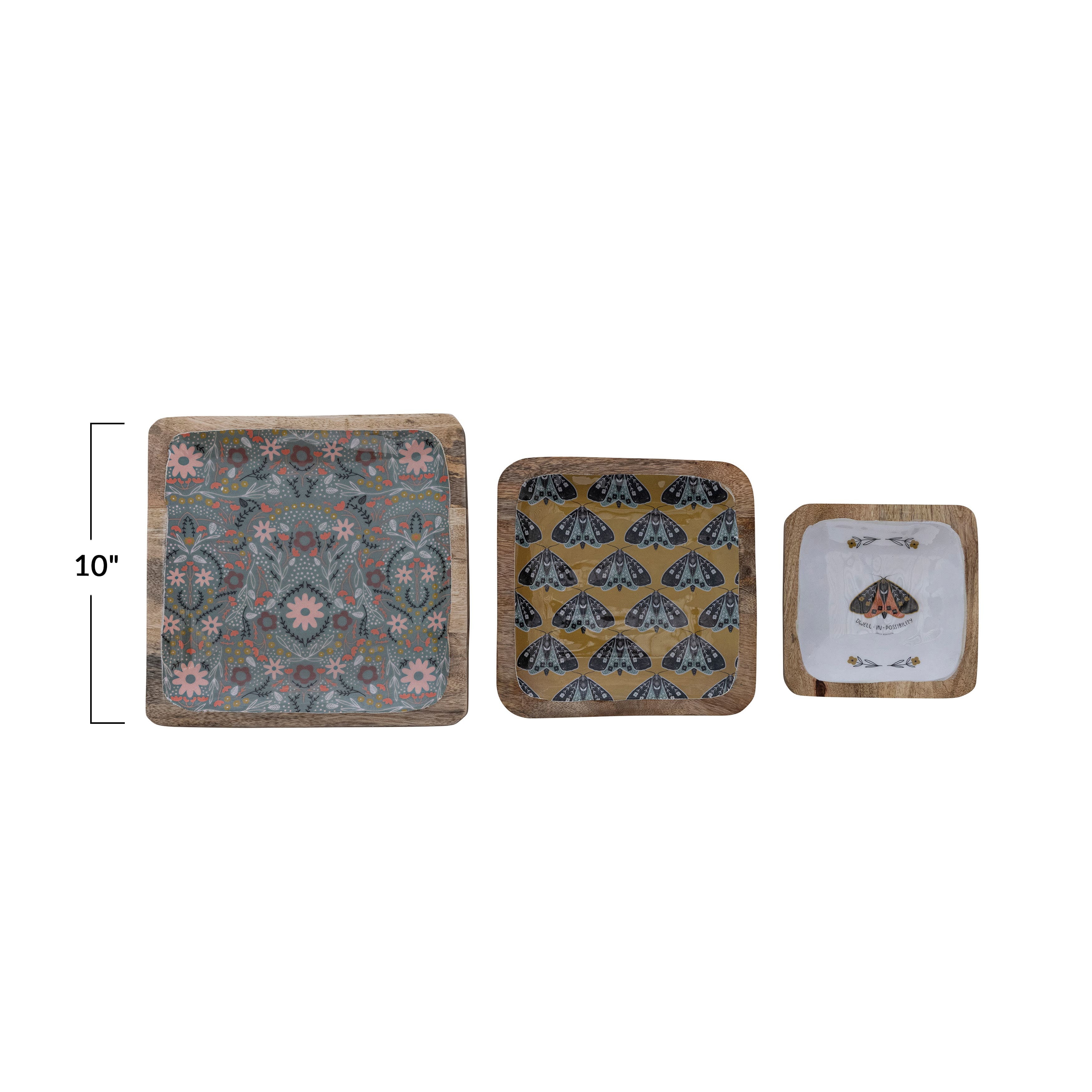 Multicolor Moths &#x26; Florals Enameled Wood Trays, 3ct.