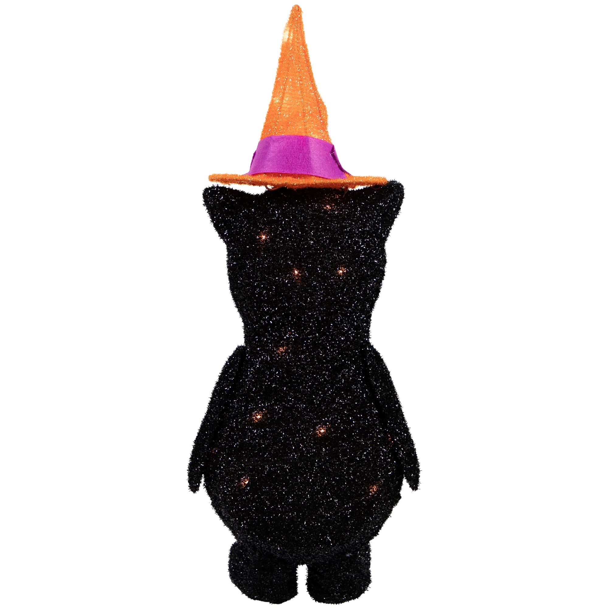 24&#x22; Lighted Black Cat in Witch&#x27;s Hat Outdoor Halloween Decoration