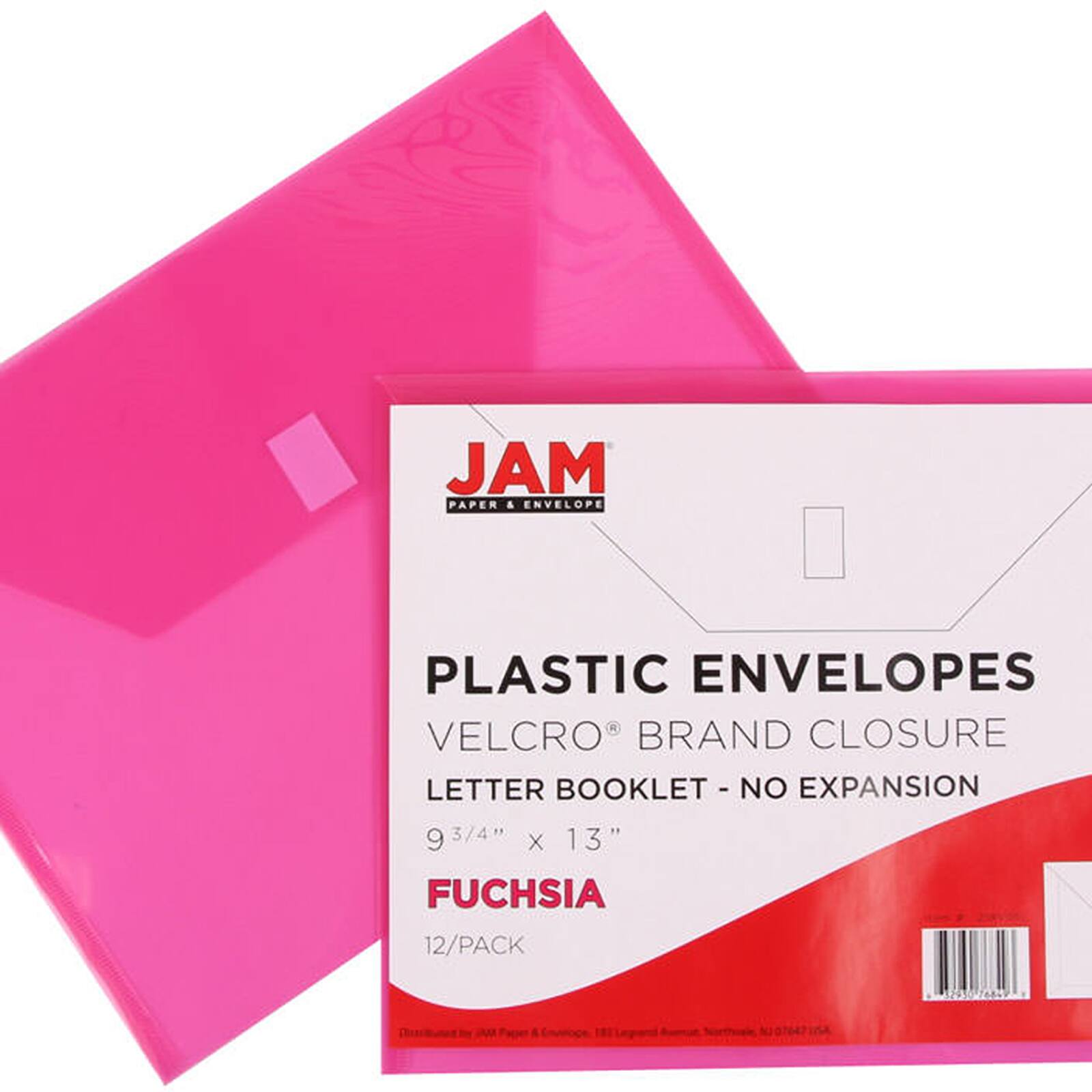 JAM Paper Booklet Plastic Envelopes with Hook &#x26; Loop Closure, 24ct.