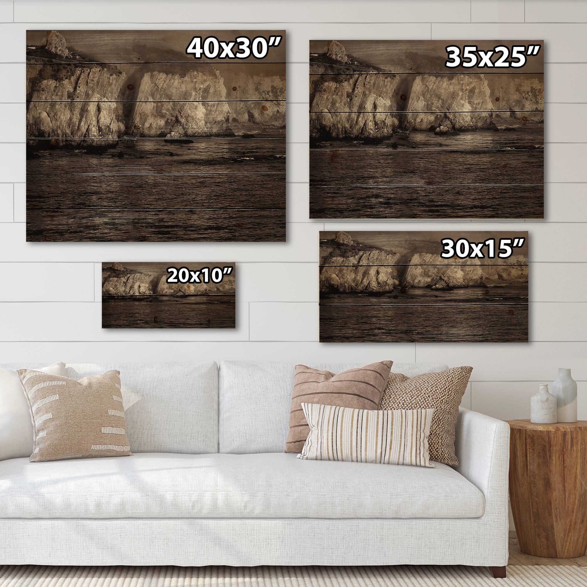 Designart - Gold Cliffs In The Fog - Modern Print on Natural Pine Wood