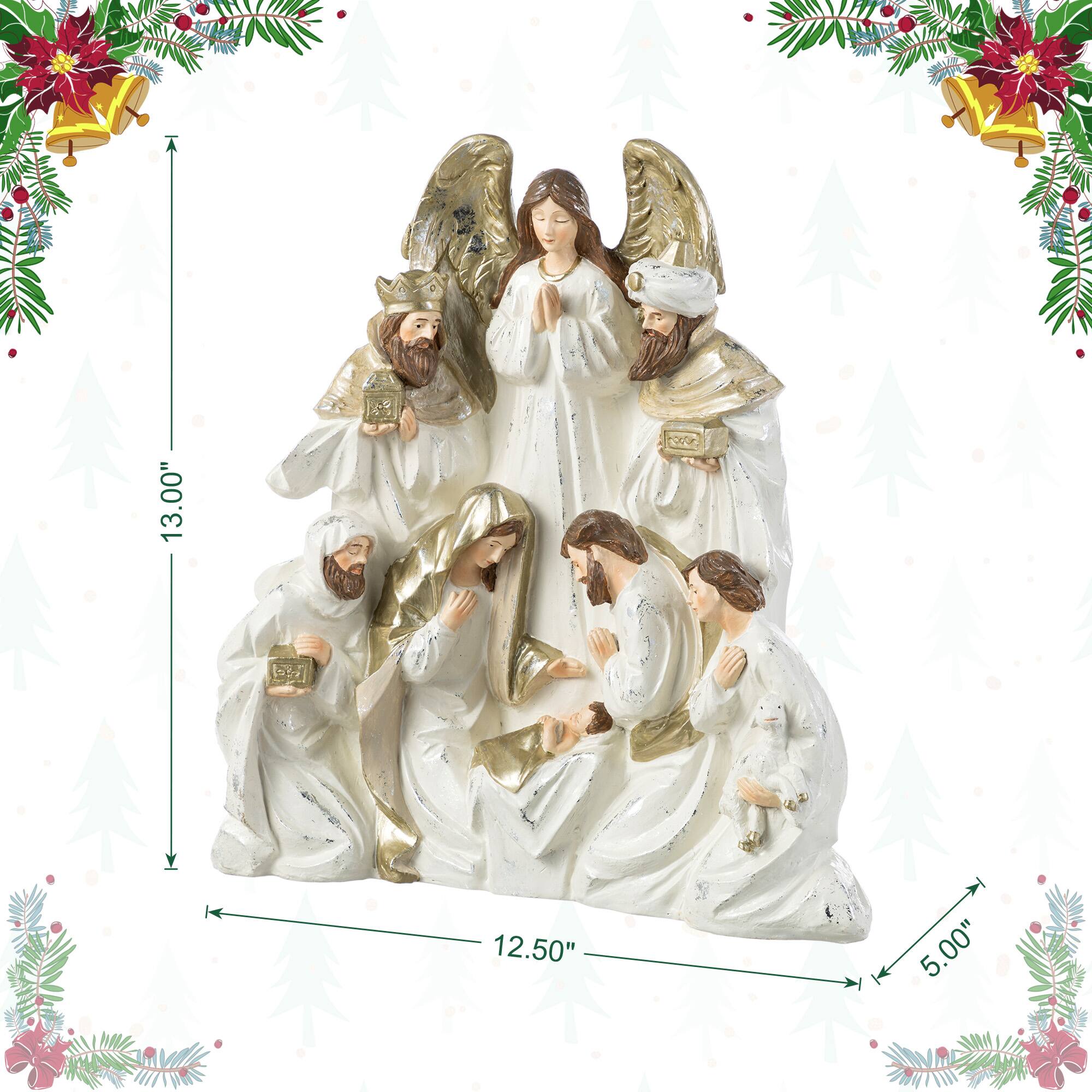 Glitzhome&#xAE; 13&#x22; Ivory &#x26; Gold Resin Nativity Figurine