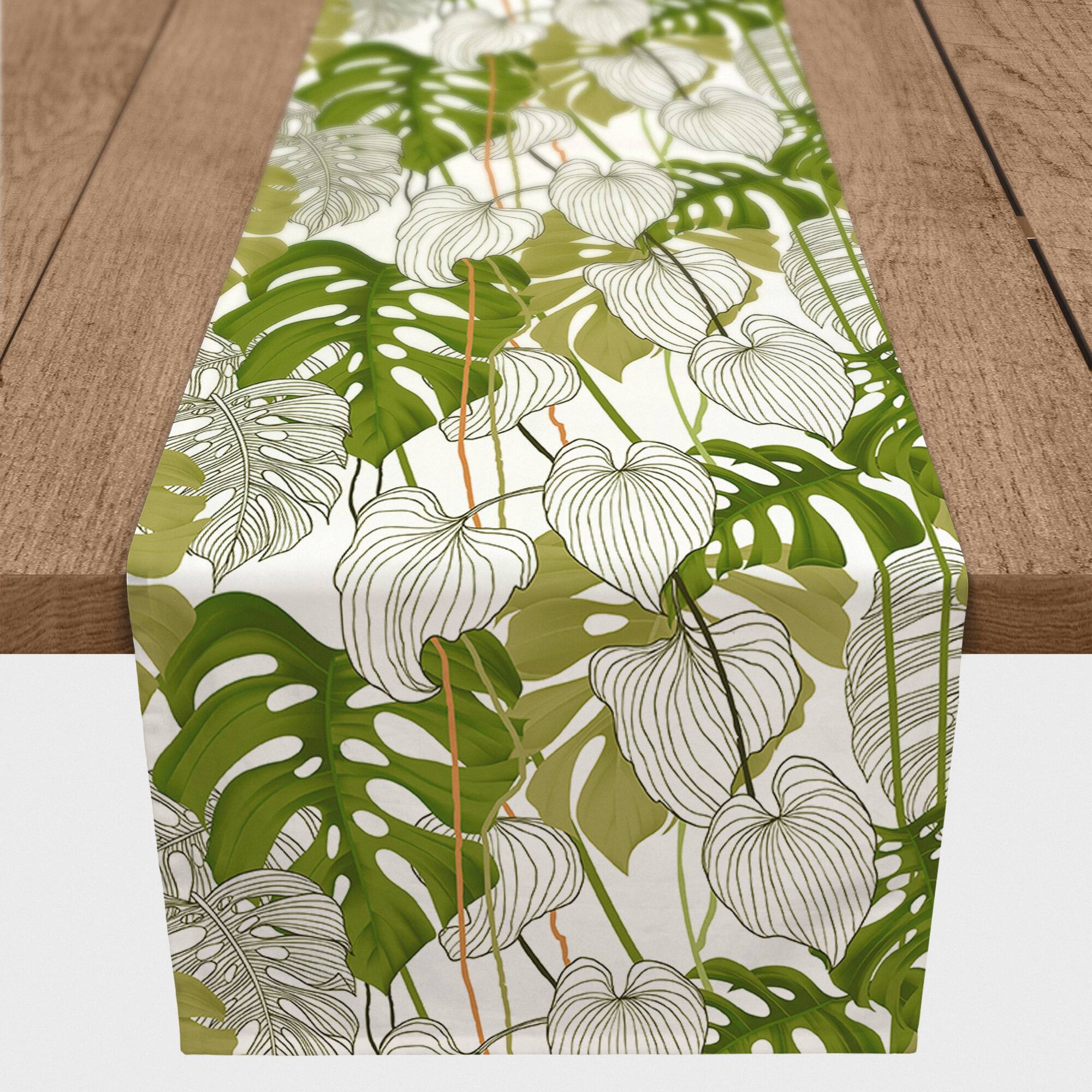 Yellow Green Monstera 16" x 90" Cotton Twill Runner