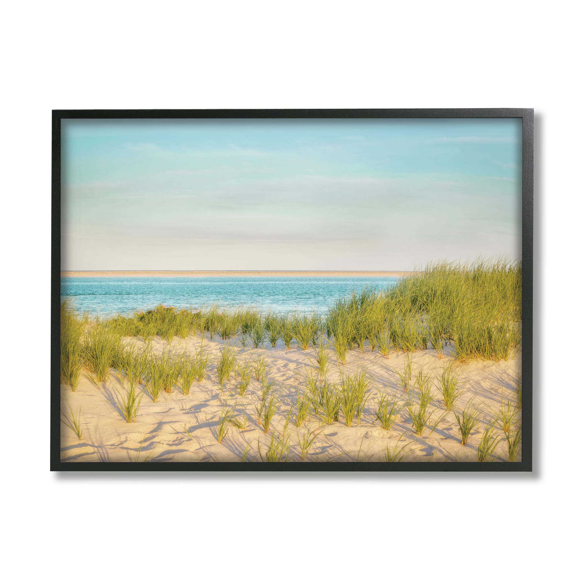 Stupell Industries Tall Grass Sand Dunes Nautical Beach Landscape in Black Frame Wall Art