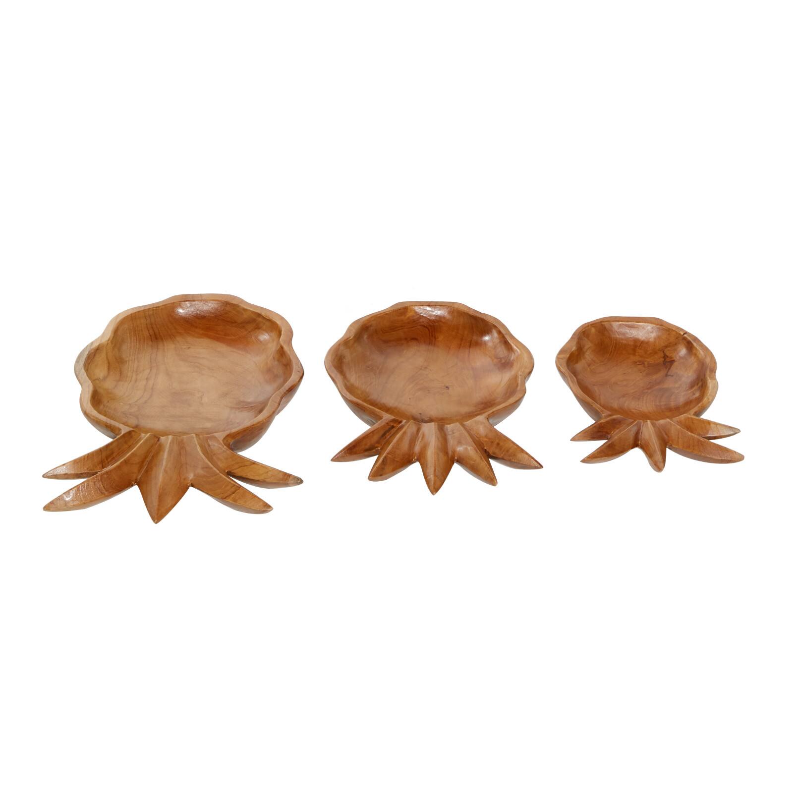 Natural Brown Pineapple Teak Wood Bowl Set