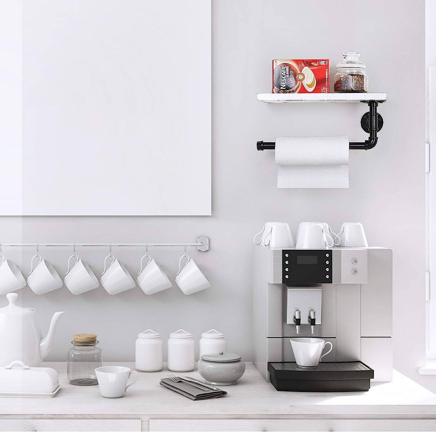 Wall-Mount Whitewashed Wood & Iron Toilet Paper Holder