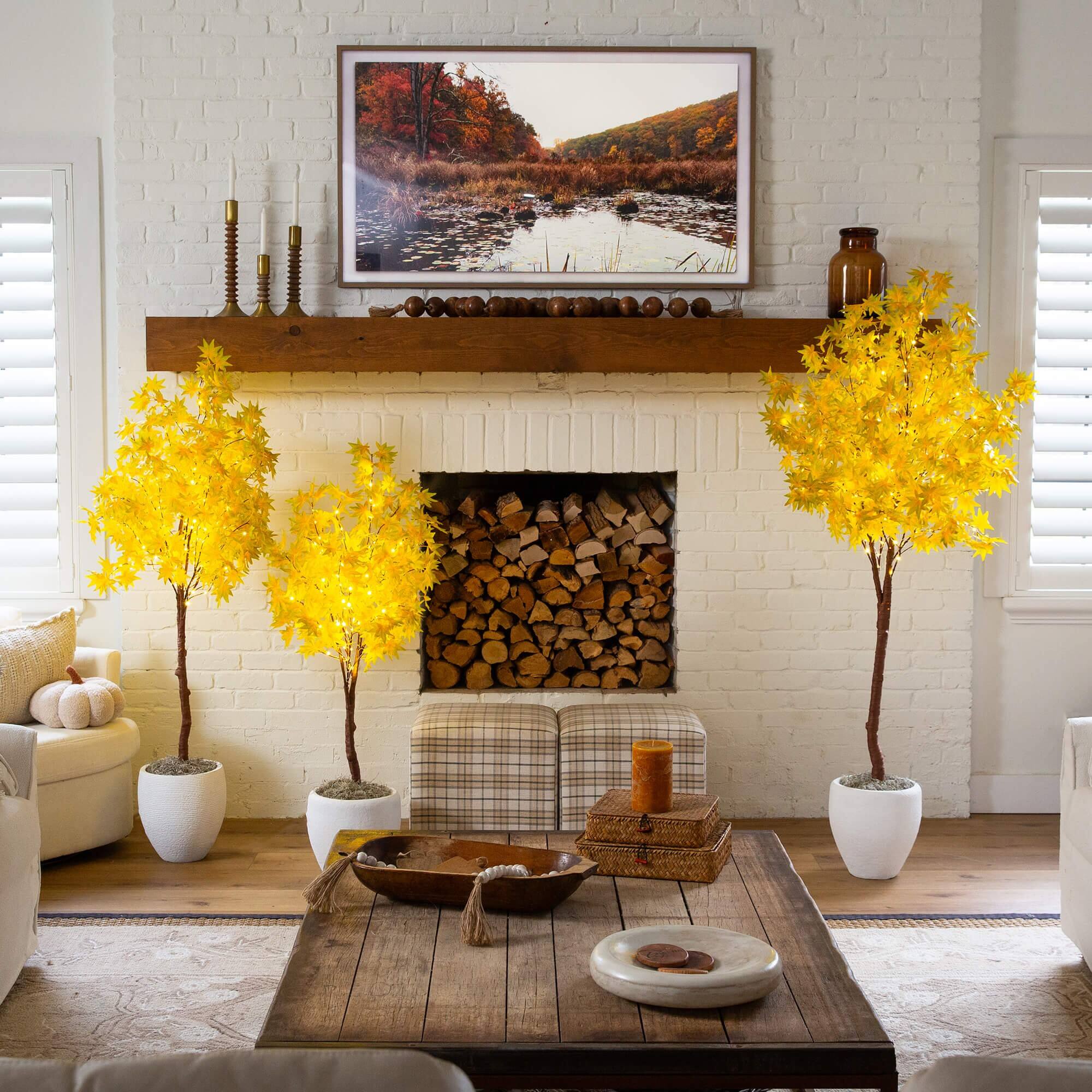 6ft. Pre-Lit Yellow Autumn Maple Artificial Fall Tree with 350 Warm White LED Lights