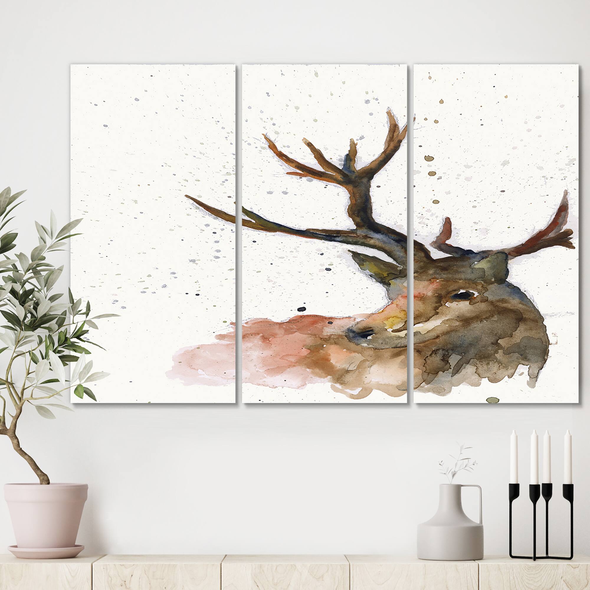 Designart - Handpainted Deer on White