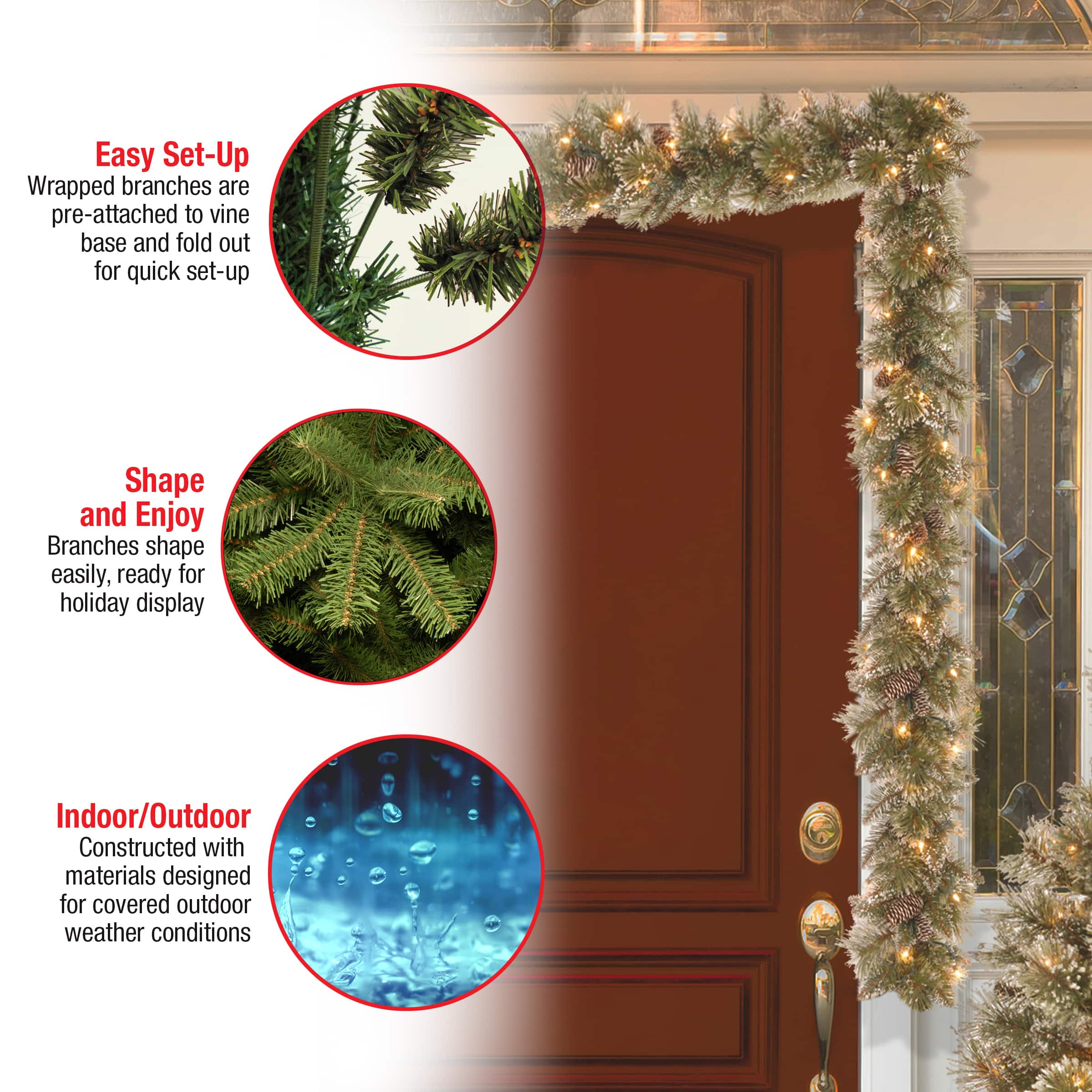 9' x 10" Pre-lit Glittery Bristle® Pine Artificial Christmas Garland with White Tipped Cones and 50 Clear Lights