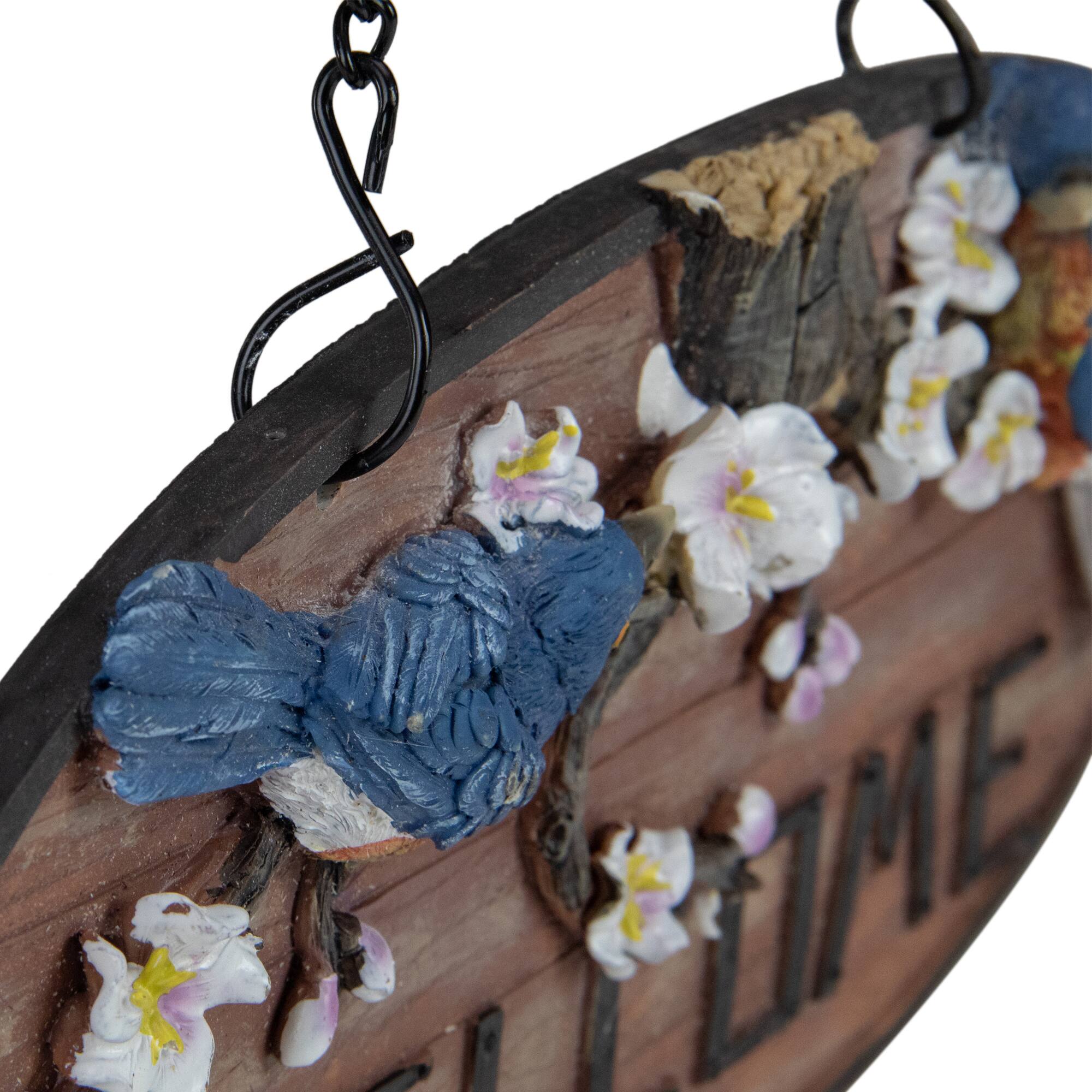 12" Bluebirds & Flowers Hanging Welcome Sign