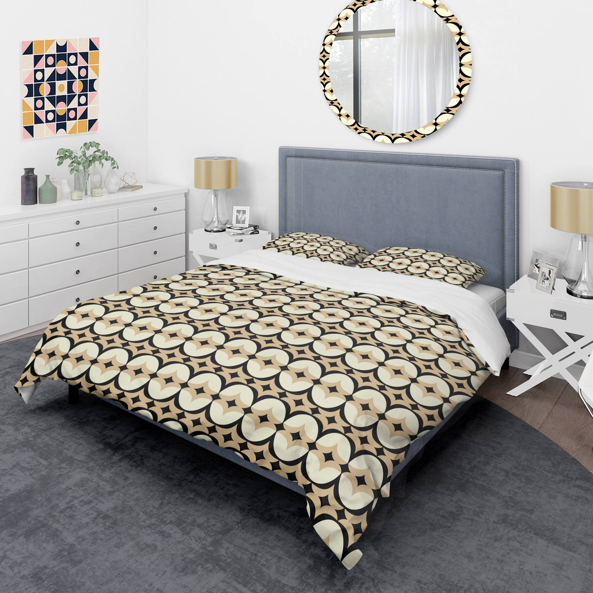 Designart &#x27;Abstract Retro Geometrical Design VII&#x27; Mid-Century Duvet Cover Set