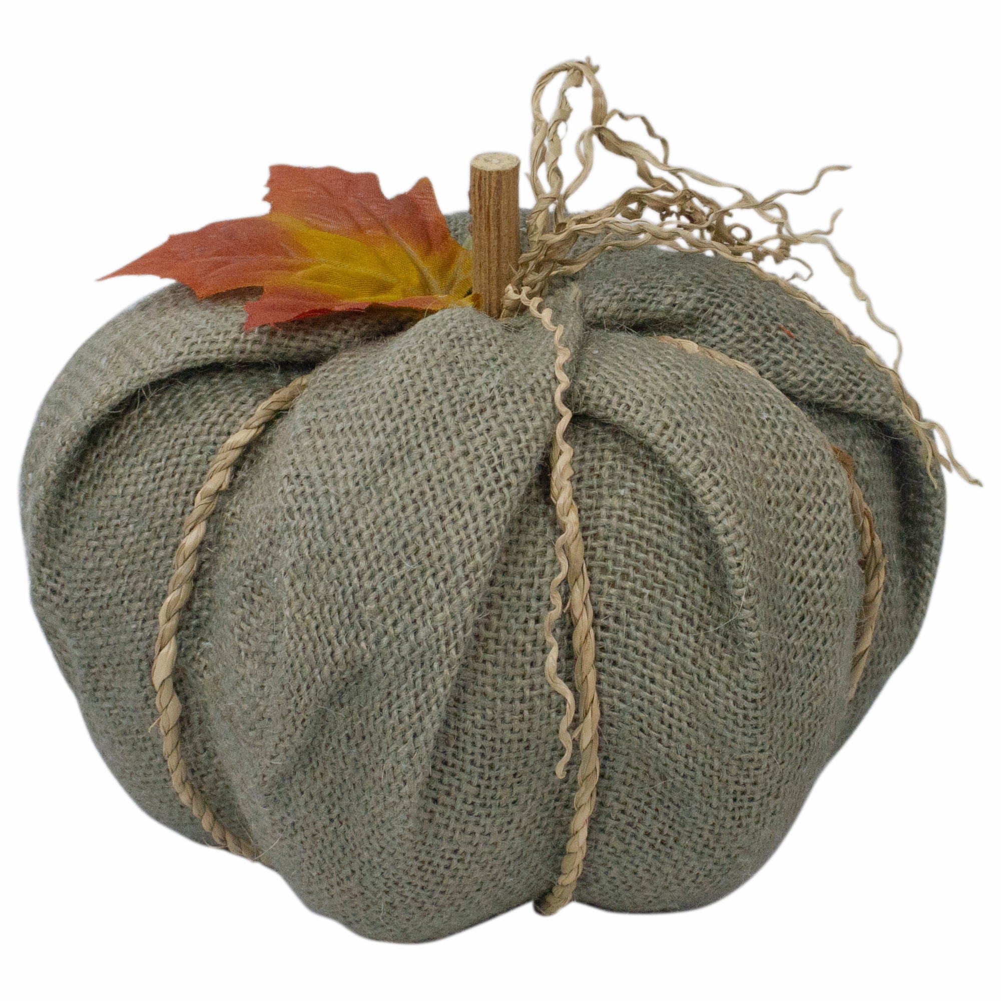 7" Green Burlap Autumn Harvest Tabletop Pumpkin