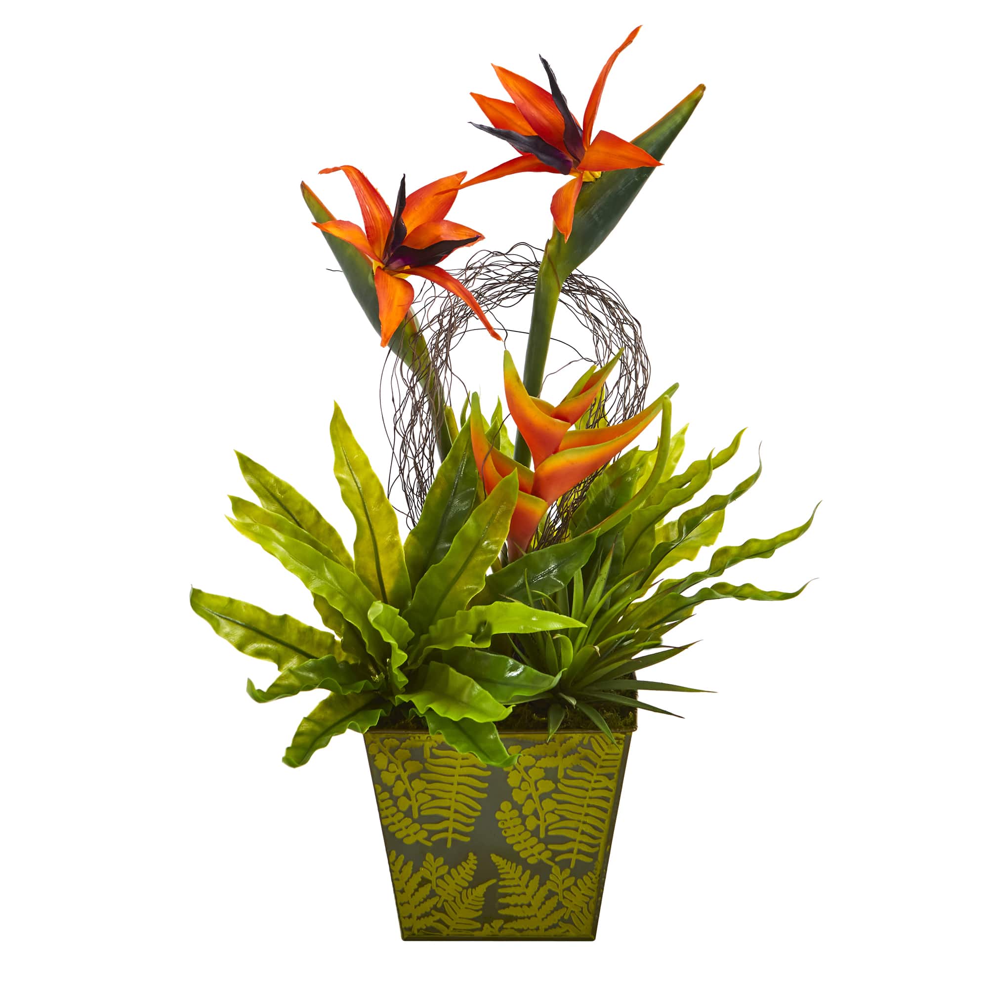 20&#x22; Tropical and Succulent Artificial Arrangement in Green Vase