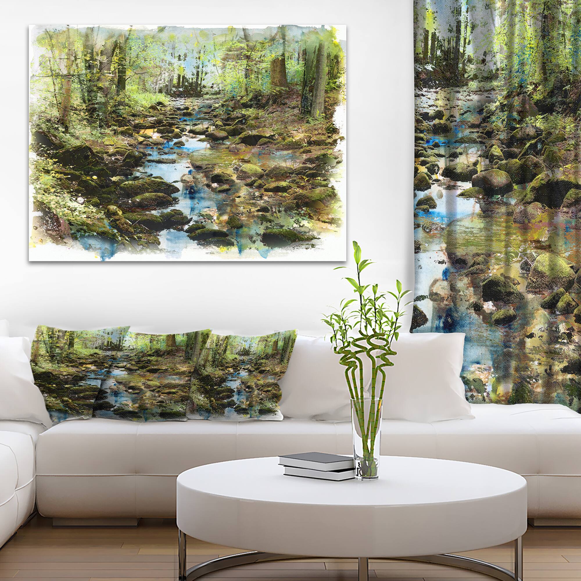 Designart - Stream in the Forest - Landscape Painting Canvas Print