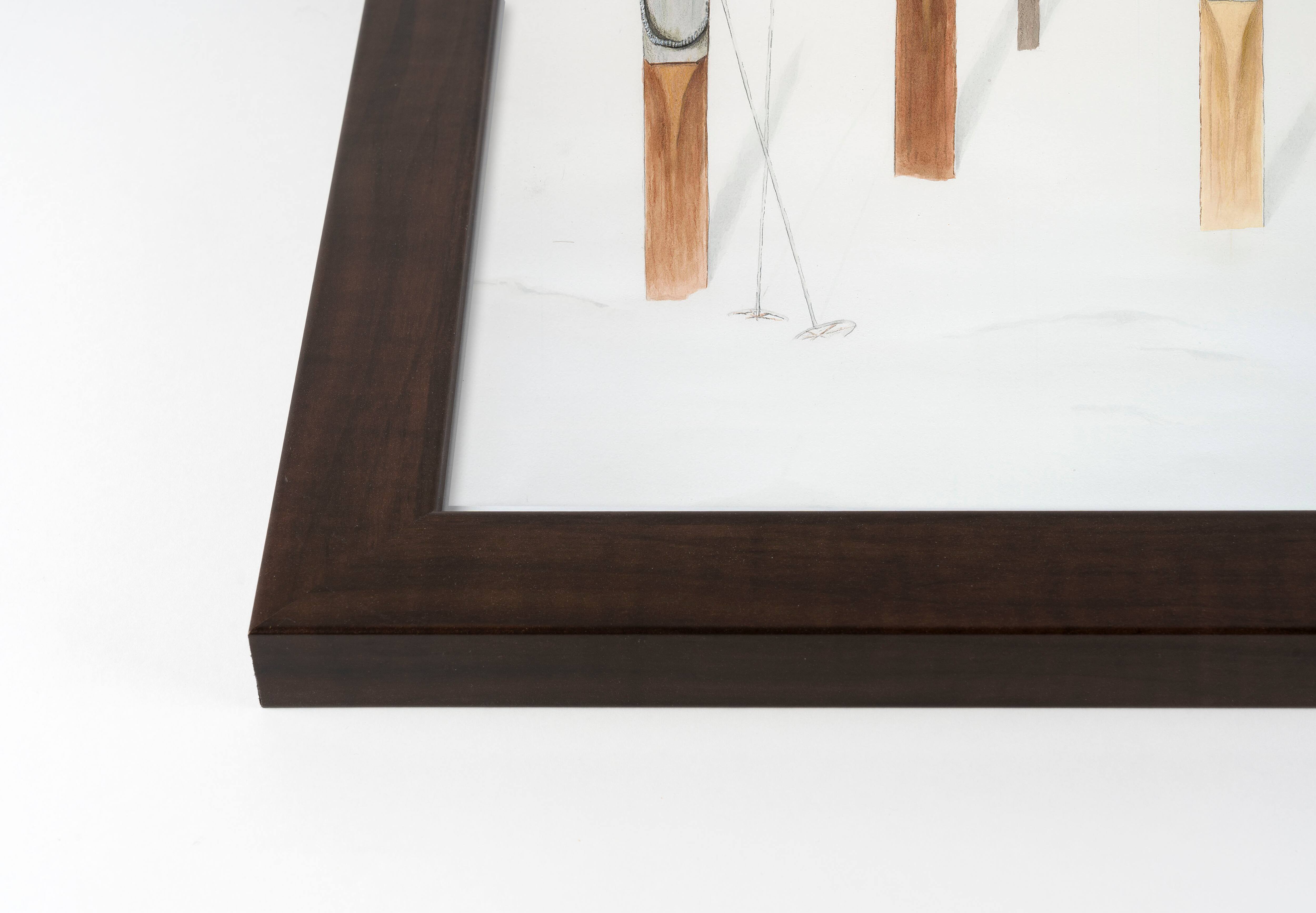 Painted Skis In Snow Black Framed Print Under Plexiglass