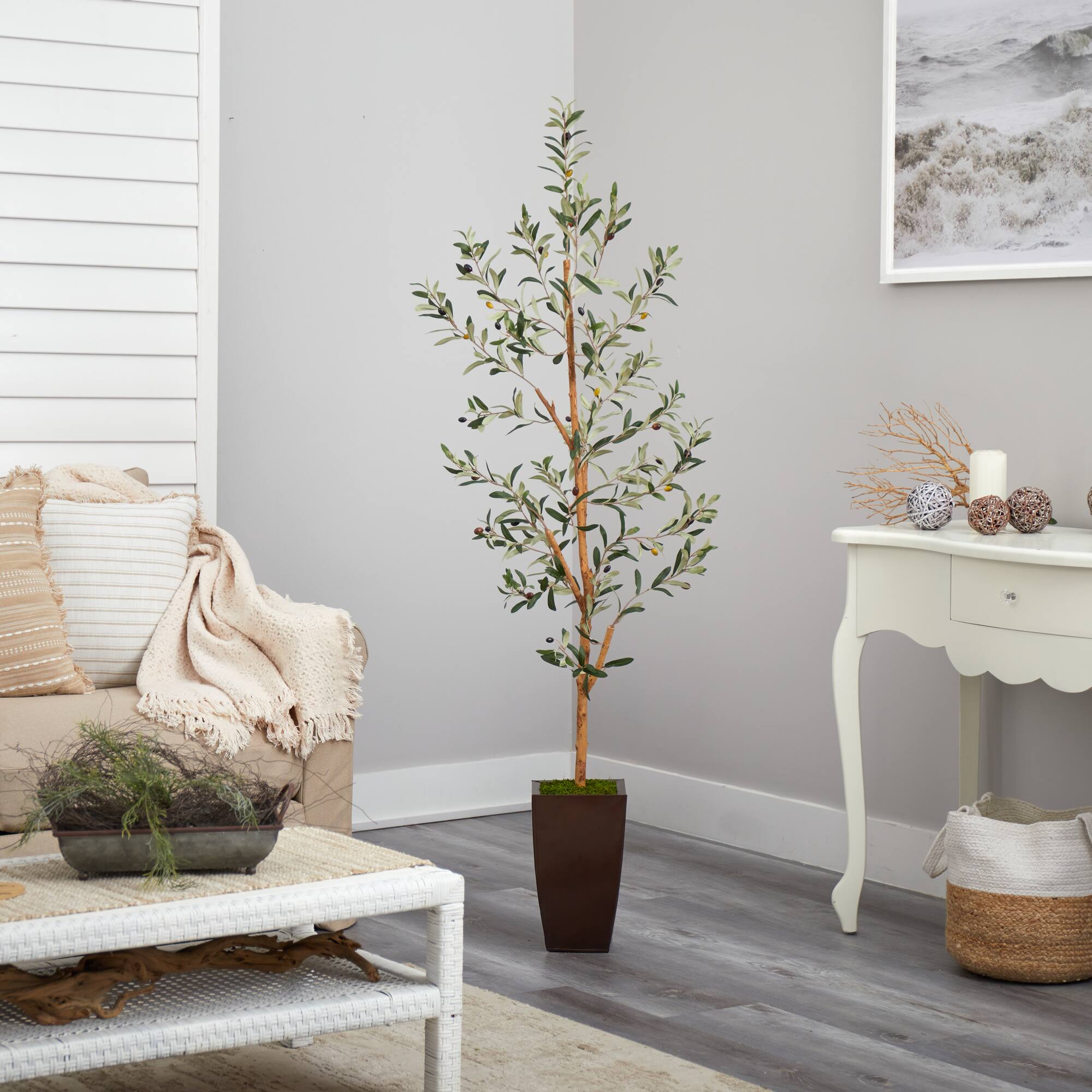 5.5ft. Olive Artificial Tree in Bronze Metal Planter