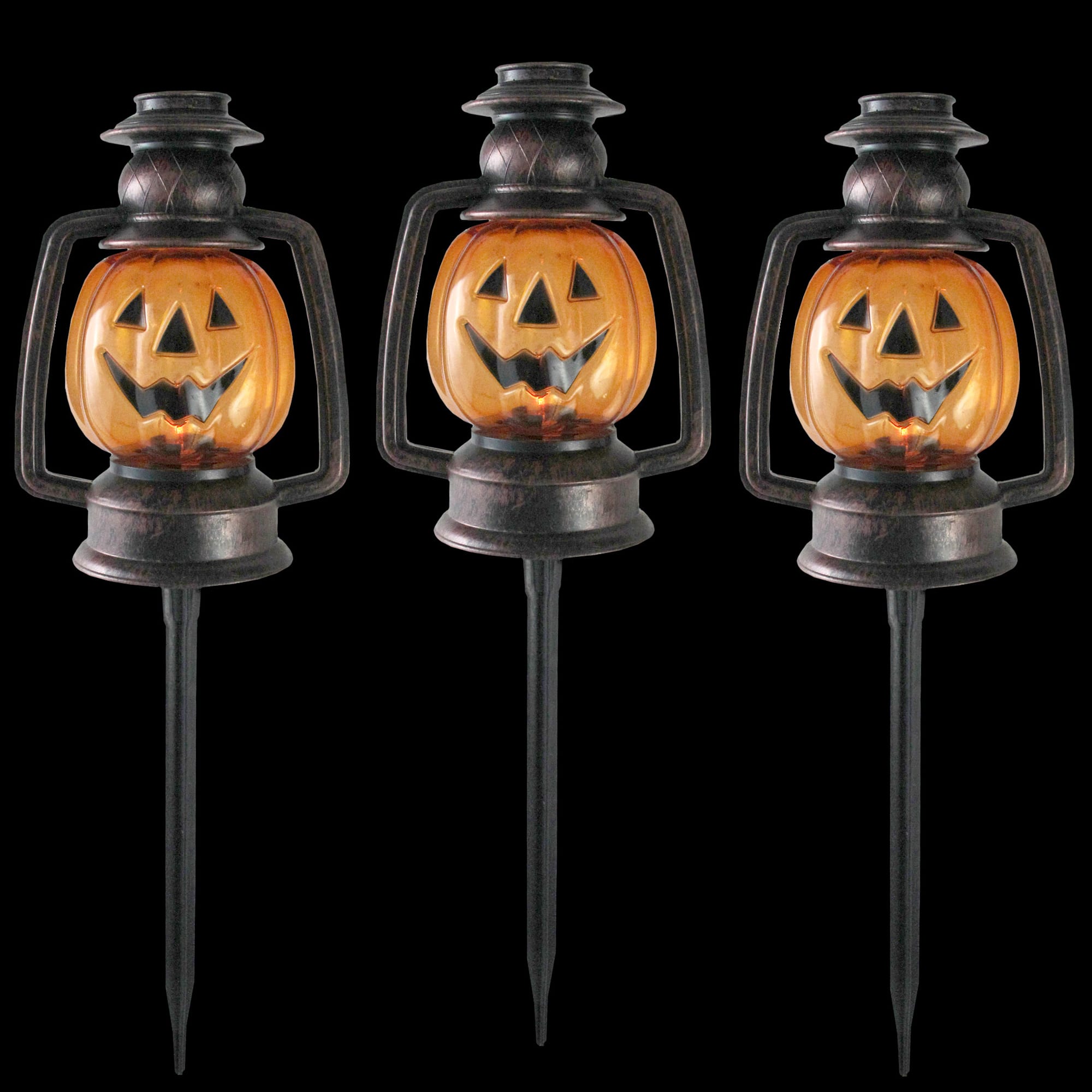 16.75&#x22; Orange Flickering Halloween Jack O&#x27; Lantern Pathway Markers, 3ct.