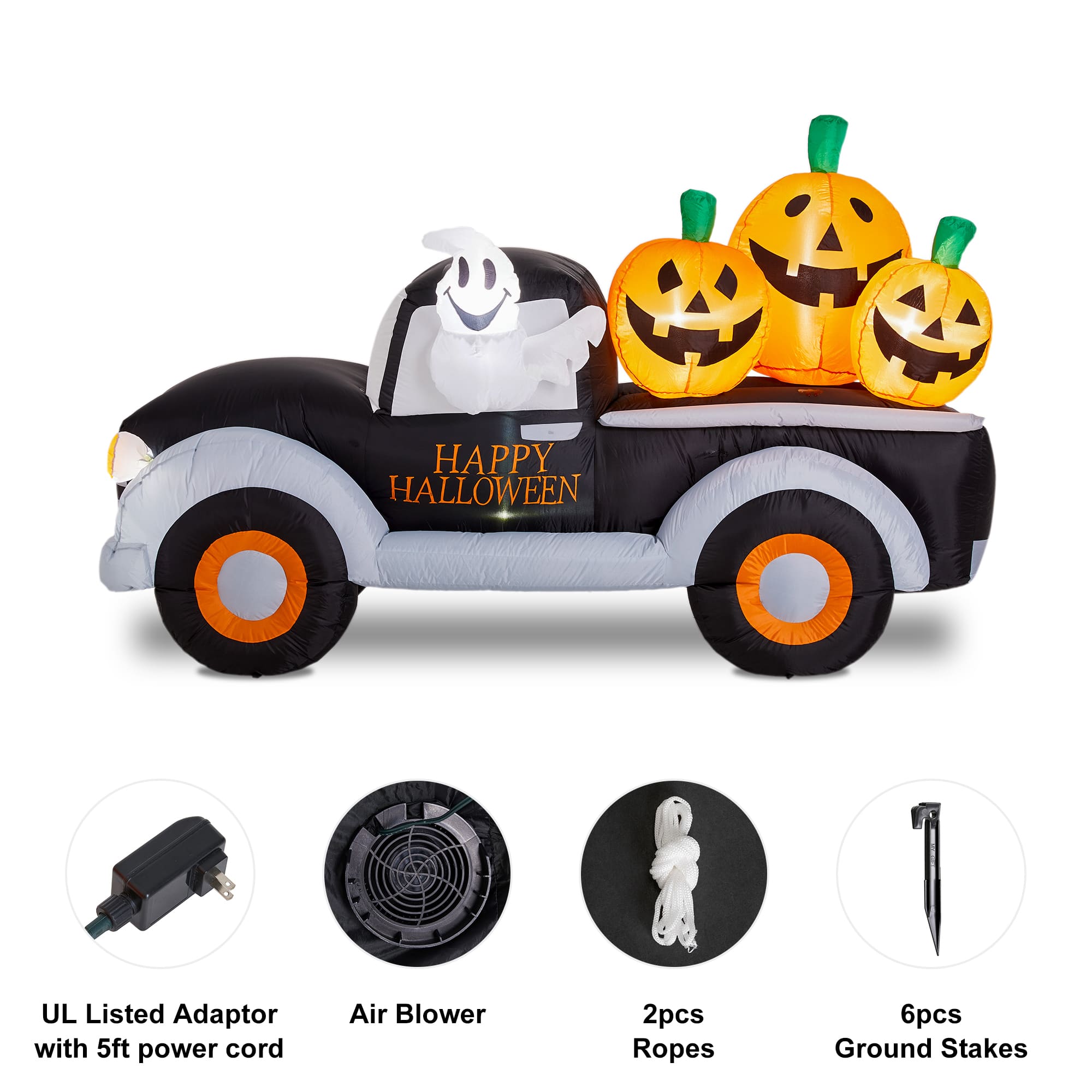 Glitzhome&#xAE; 8ft. Lighted Inflatable Truck With Jack-O-Lantern Pumpkins D&#xE9;cor