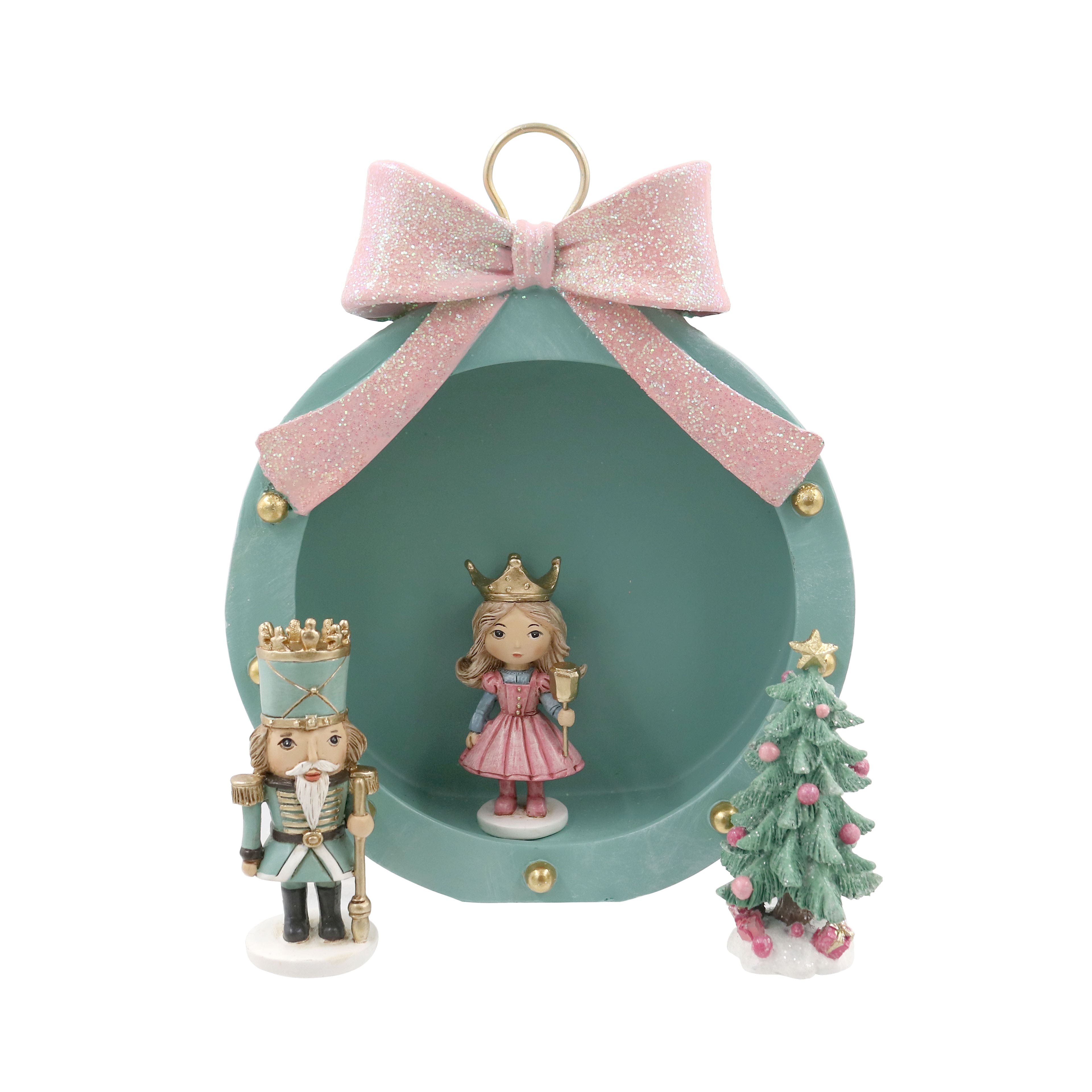 9&#x22; Mint Ornament with Pink Glitter Bow Miniature Display by Ashland&#xAE;