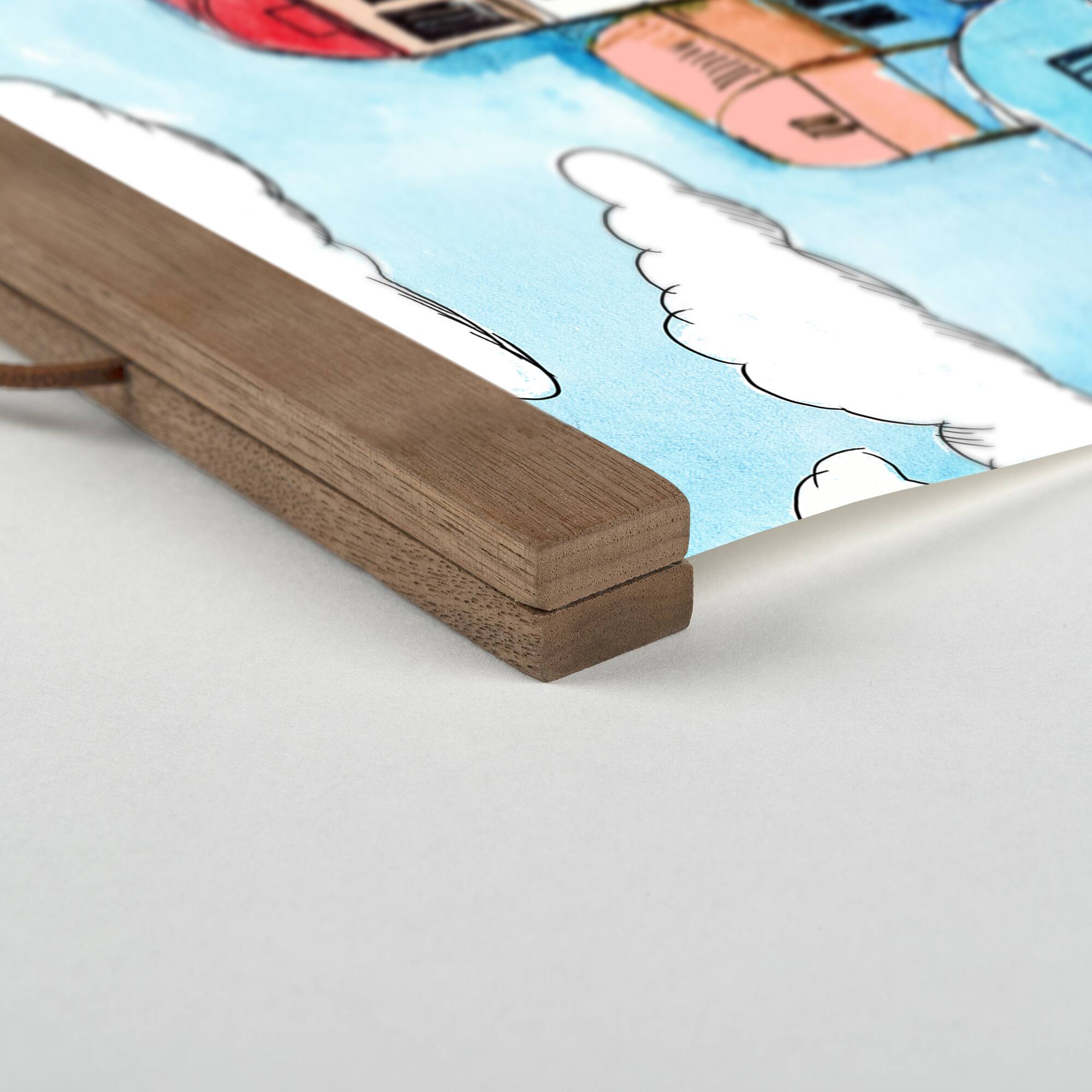 Girl Greece Teak Hanging Canvas