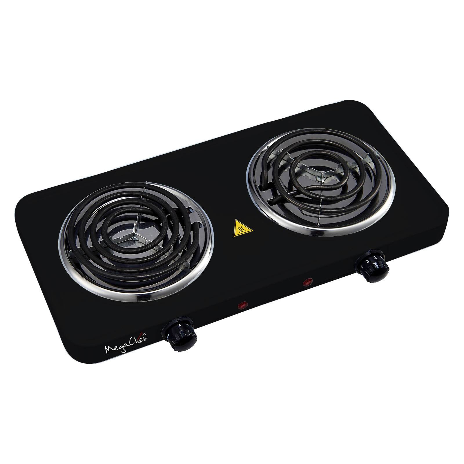 MegaChef Matte Black Electric Portable Lightweight Dual Coil Burner Cooktop Buffet Range