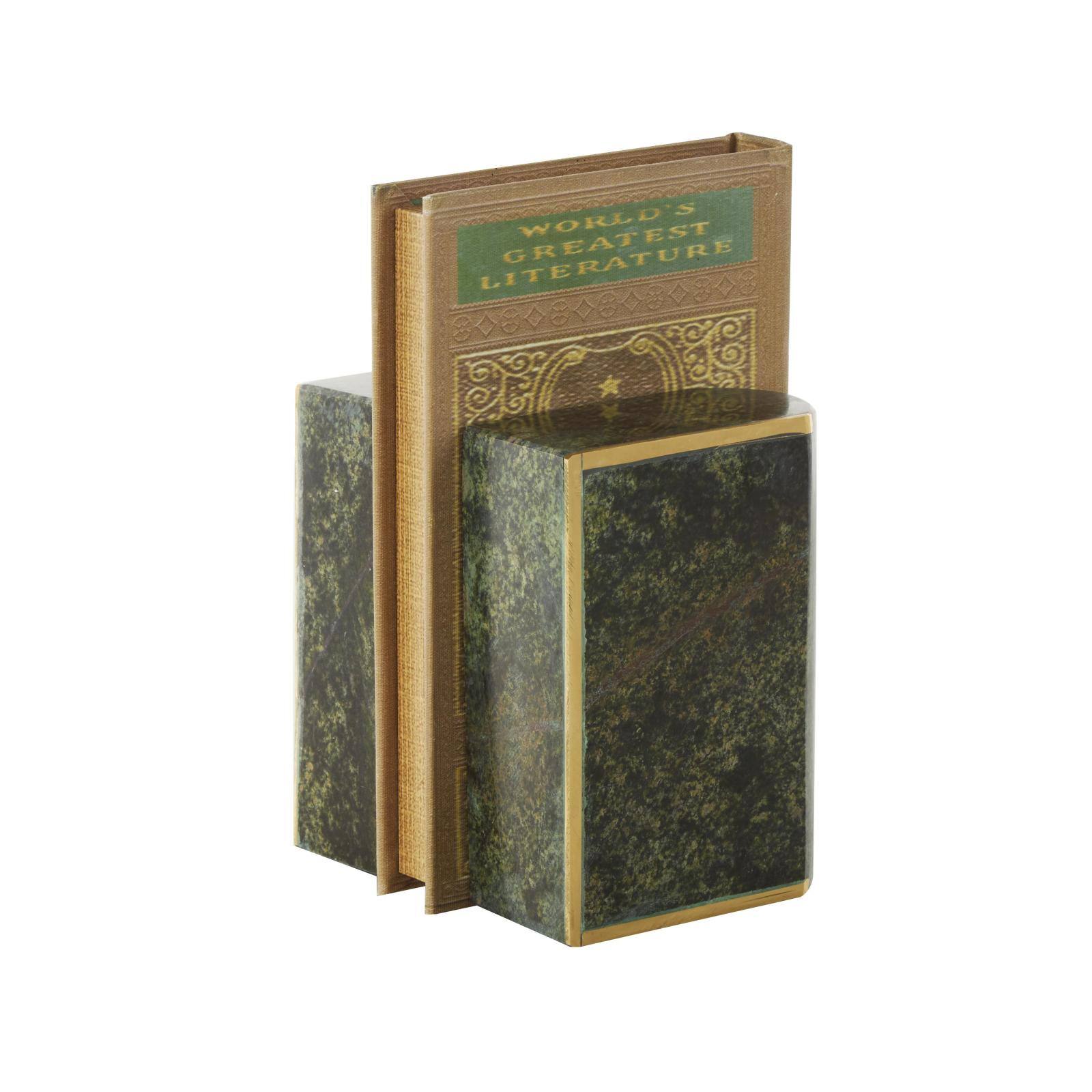 5.75" Green Marble Curved Rectangular Bookend Set