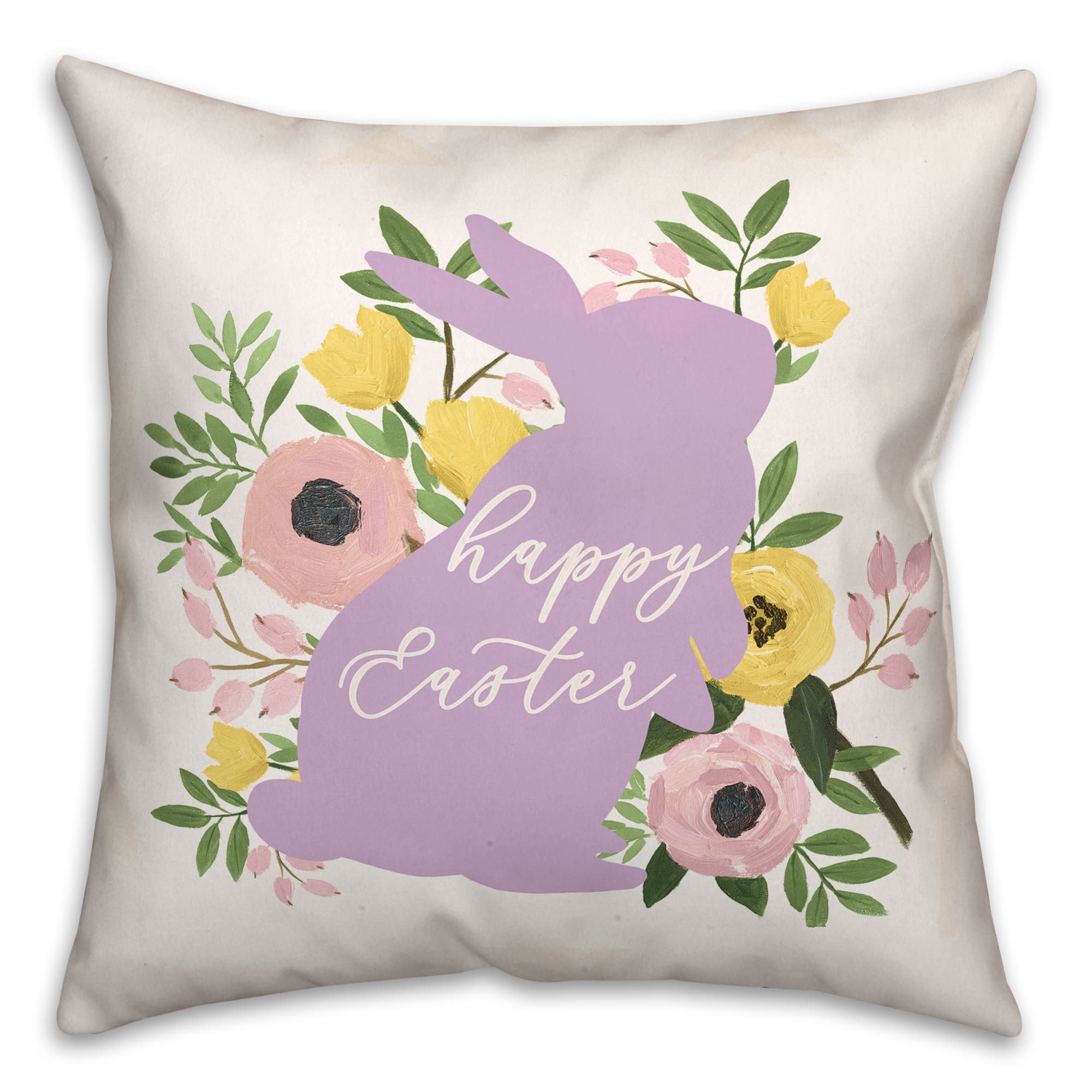 Happy Easter Floral Bunny 18" x 18" Throw Pillow