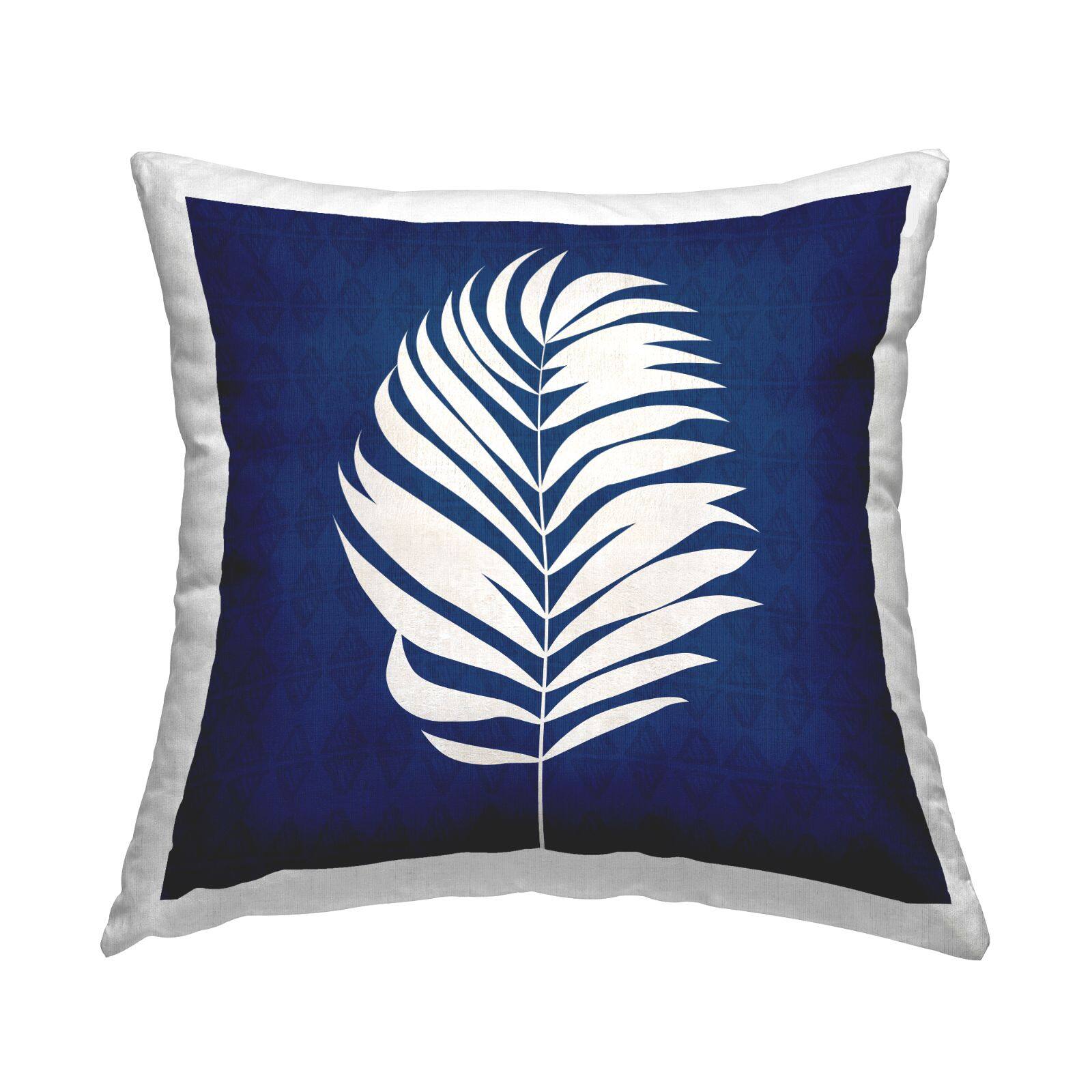Stupell Industries Abstract Bold Blue White Leaf Shape Throw Pillow, 18" x 18"