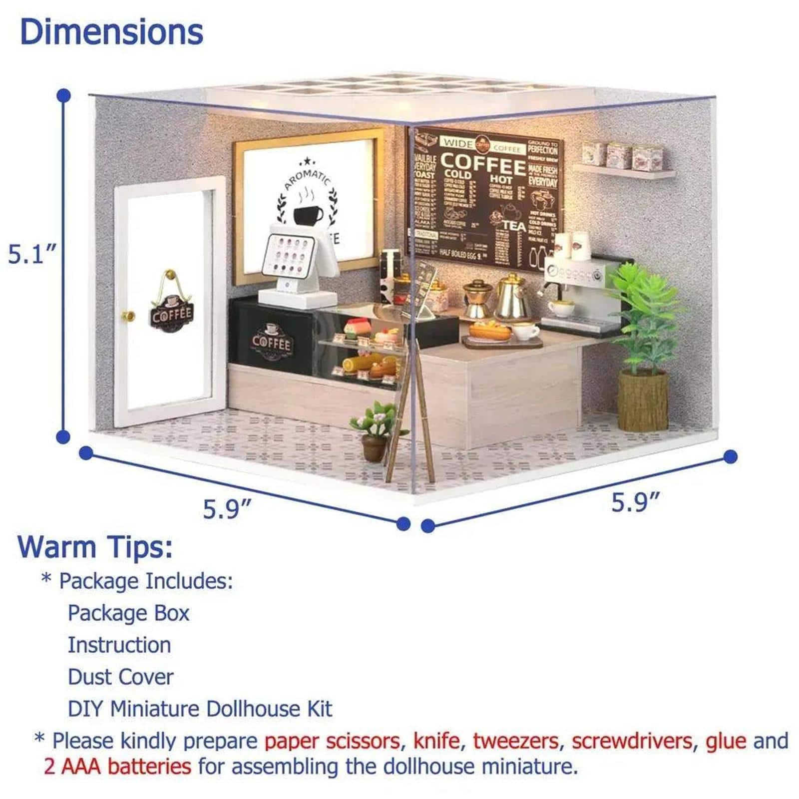 Wizardi Café Miniature Dollhouse Roombox Kit