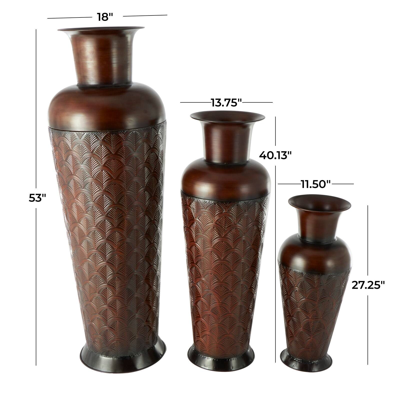 Dark Brown Metal Tall Vase Set with Geometric Designs