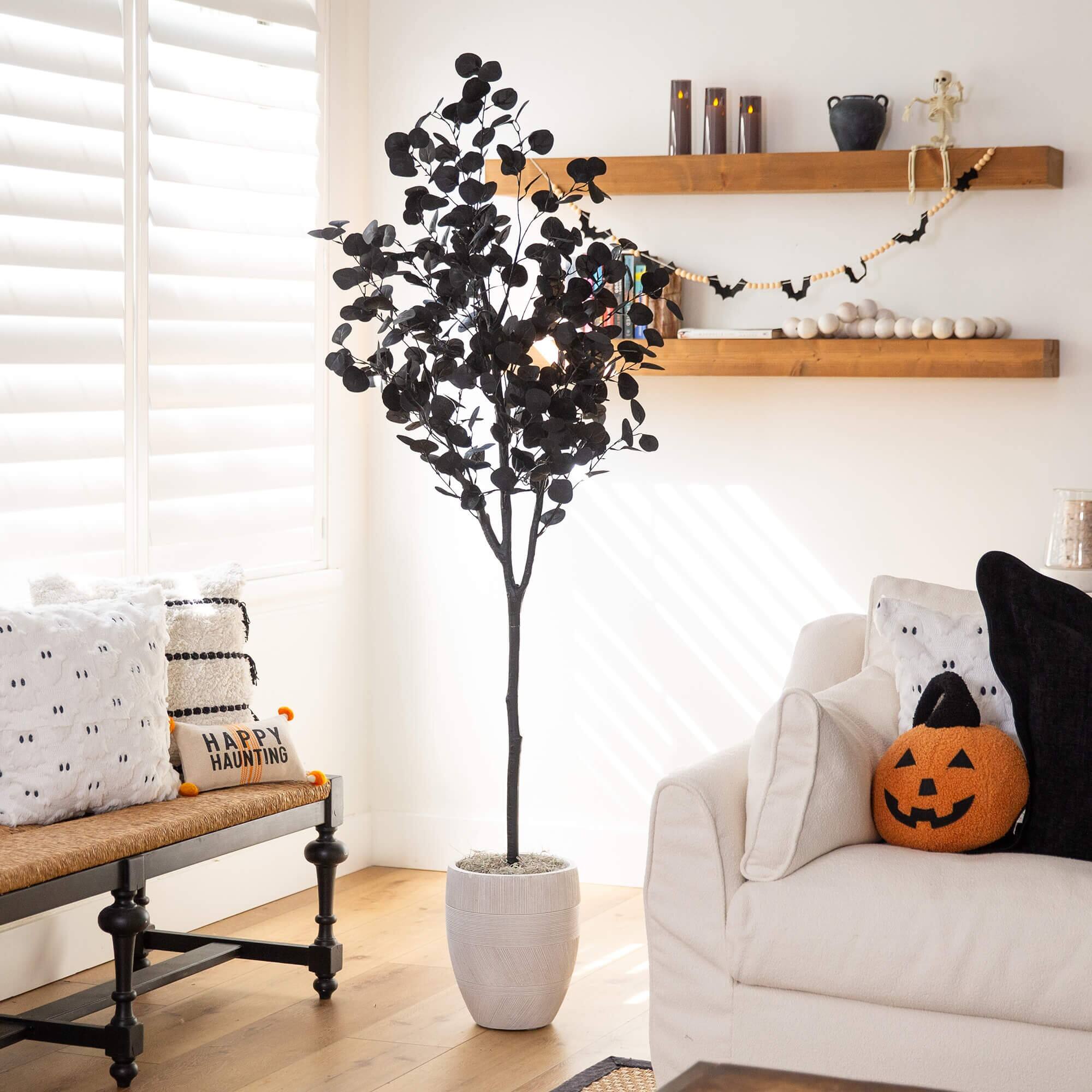 6ft. Artificial Halloween Black Eucalyptus Tree