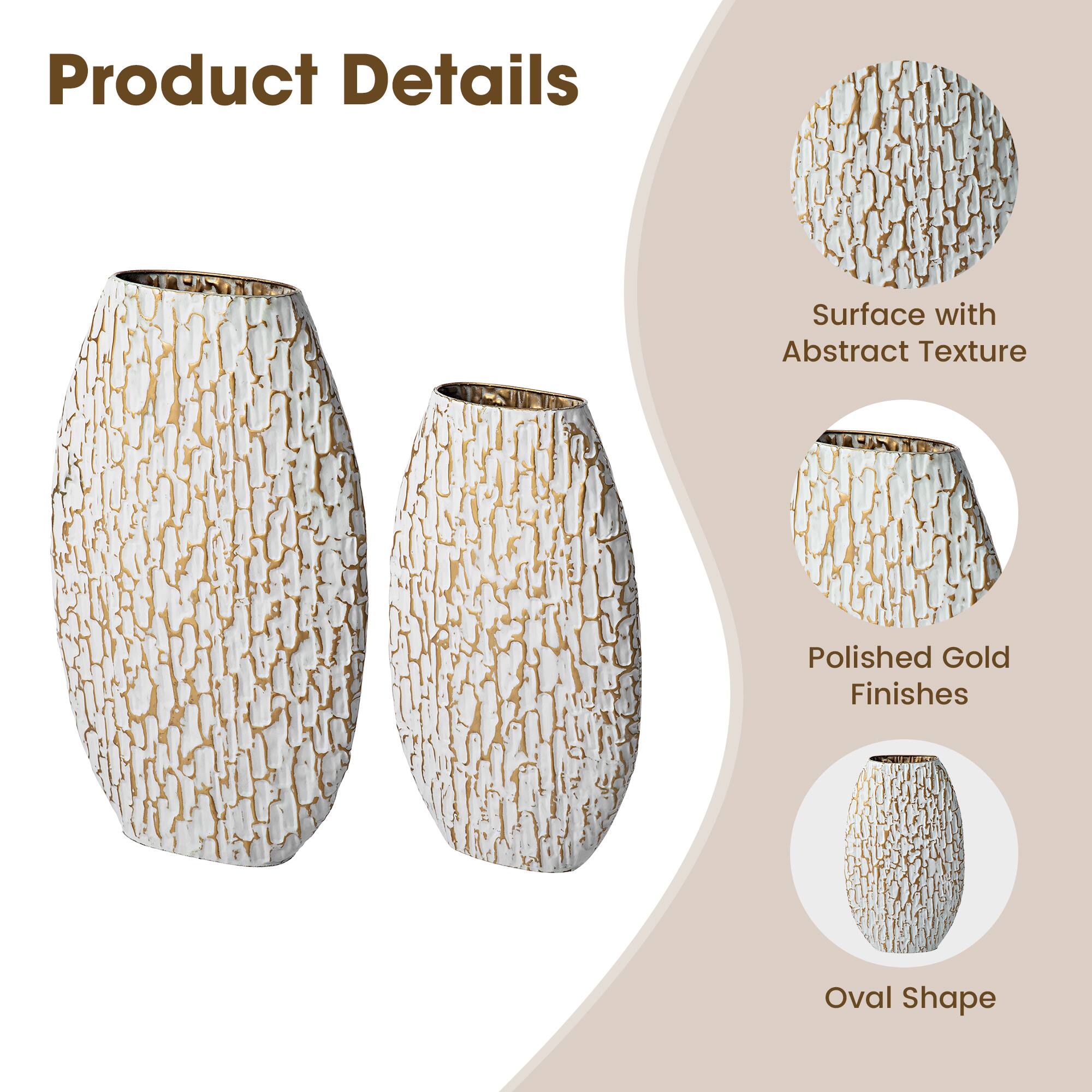 Glitzhome&#xAE; Gold &#x26; White Oval Textured Metal Floor Vases Set