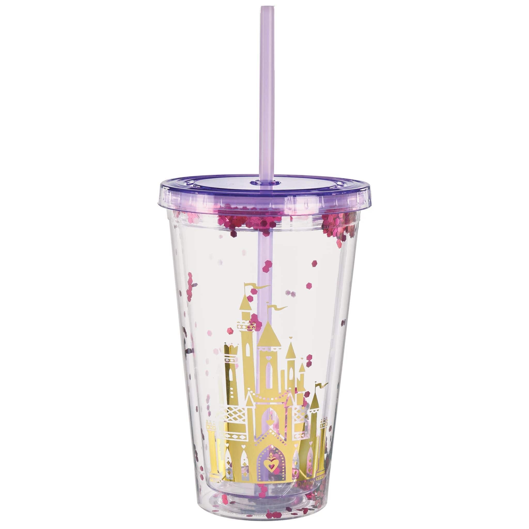 Disney Princess Glitter Confetti Party Cup w/ Straw & Lid, 16 oz