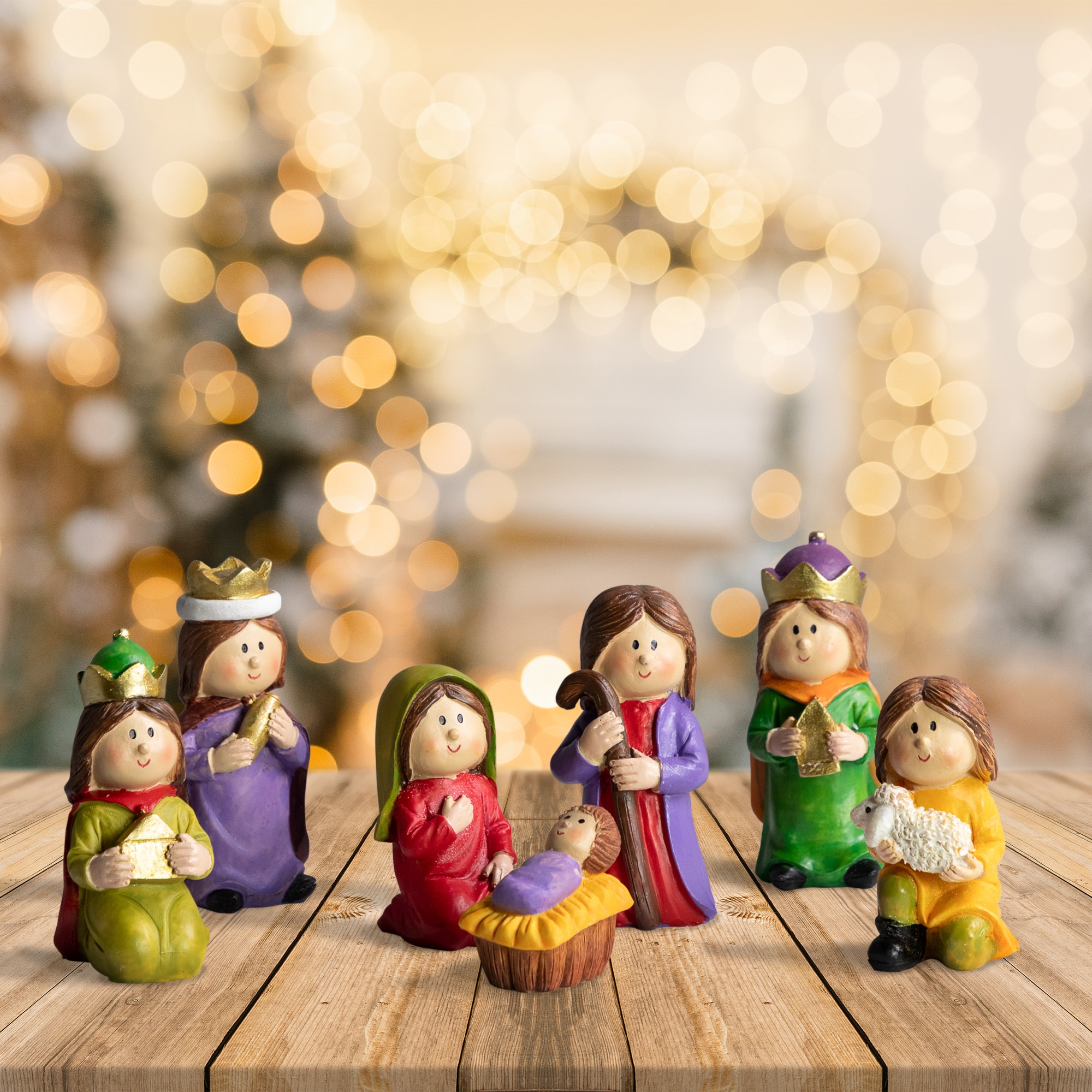 7-Piece Mini Children&#x27;s Nativity Christmas Set - 4&#x22; - Multicolor