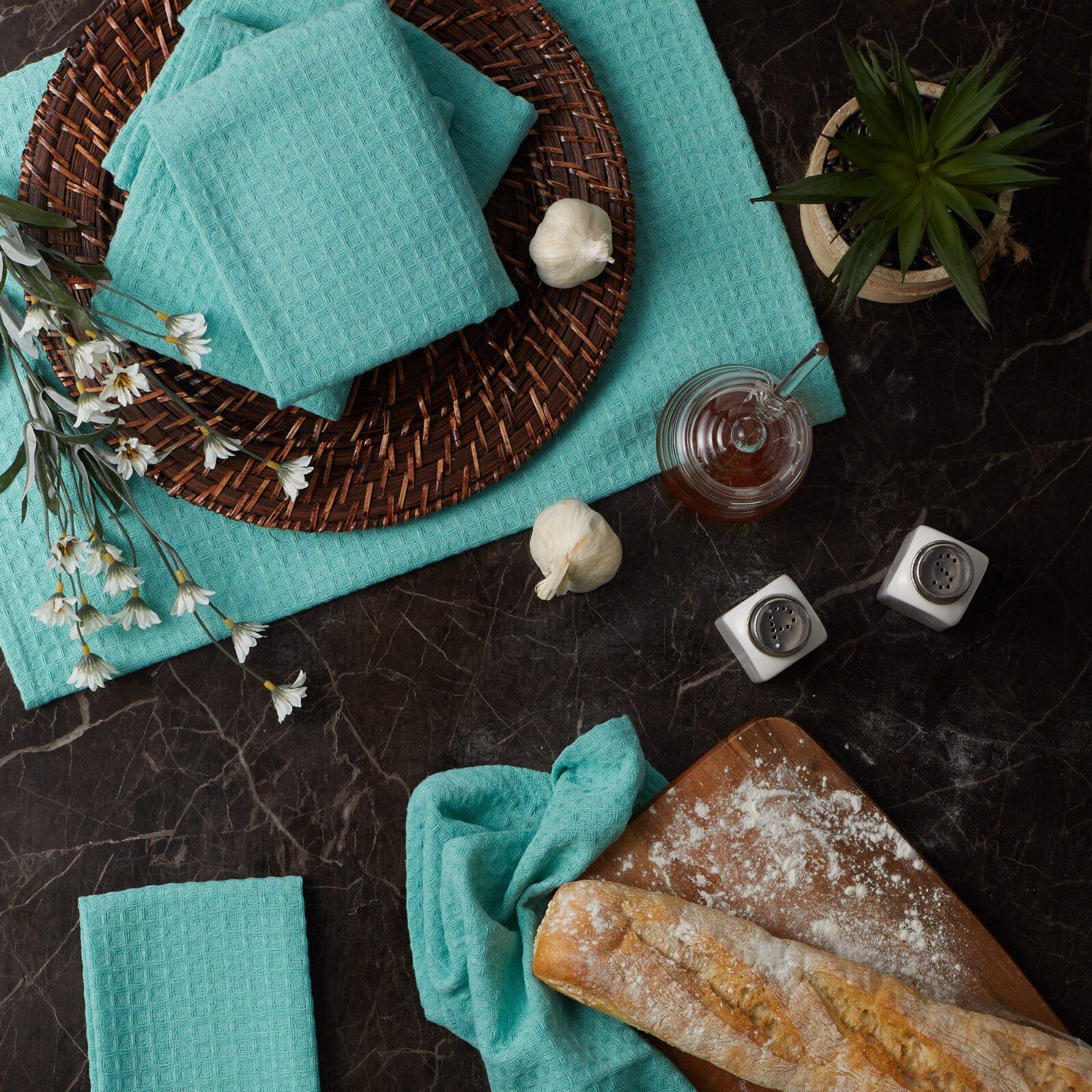 DII Aqua Recycled Cotton Waffle Dishtowel (Set of 6)