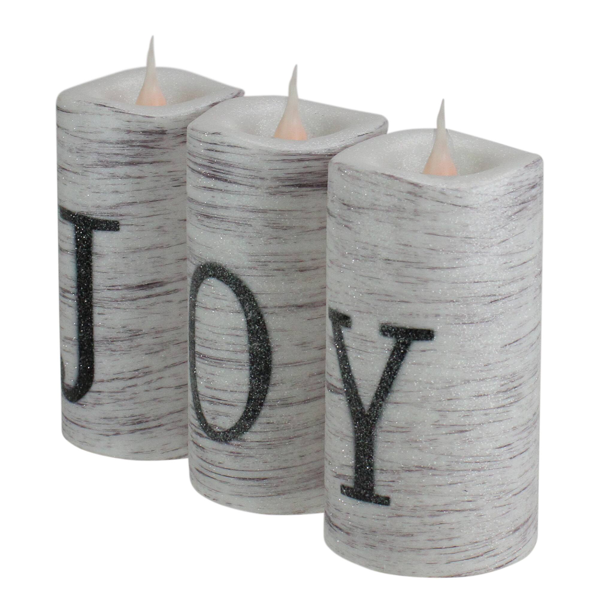 6" Battery Operated JOY Christmas LED Flameless Candle Set