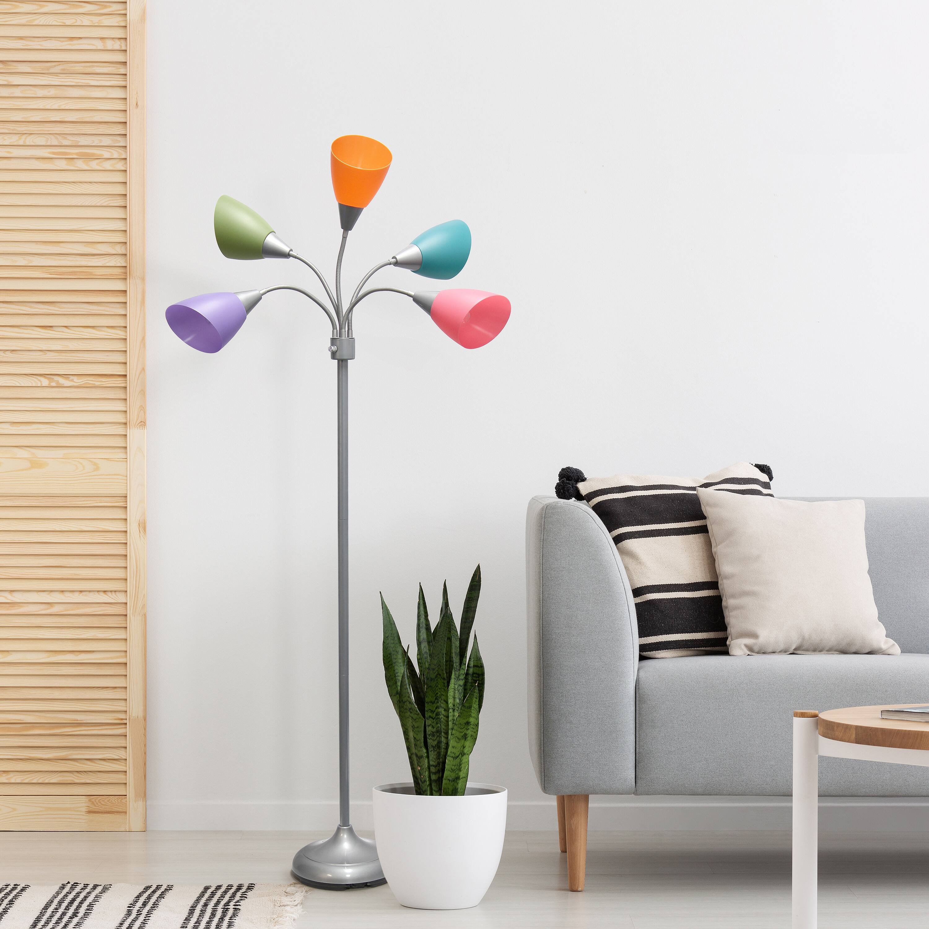Simple Designs&#x2122; 5.6ft. 5-Light Gooseneck Silver Floor Lamp