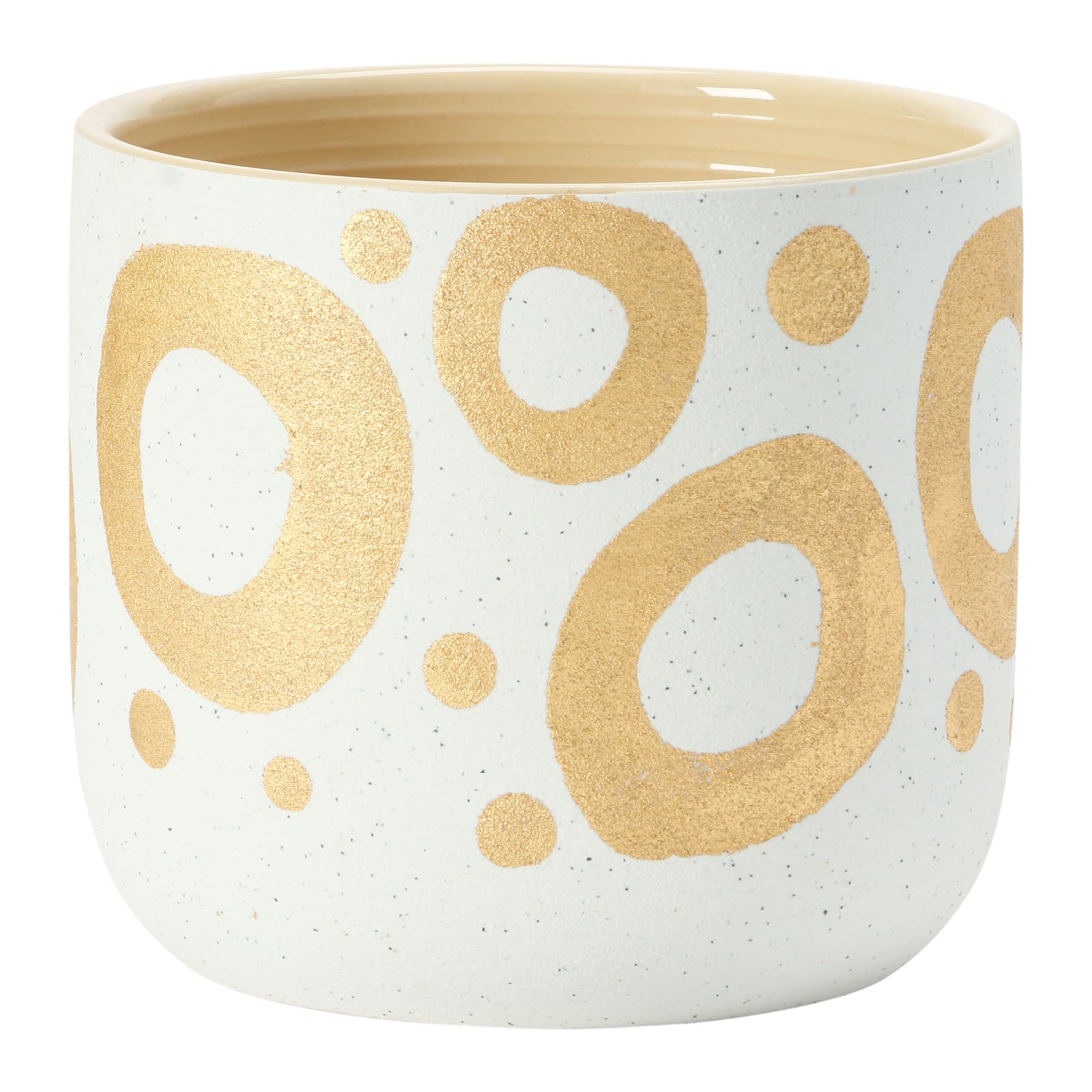 6.5&#x22; White &#x26; Gold Hand-Painted Stoneware Planter