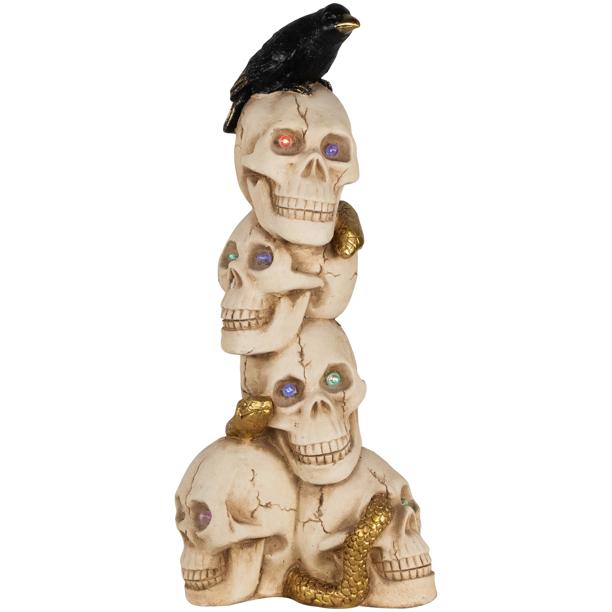 27.5&#x22; LED Skull Tower with Raven Halloween Decoration