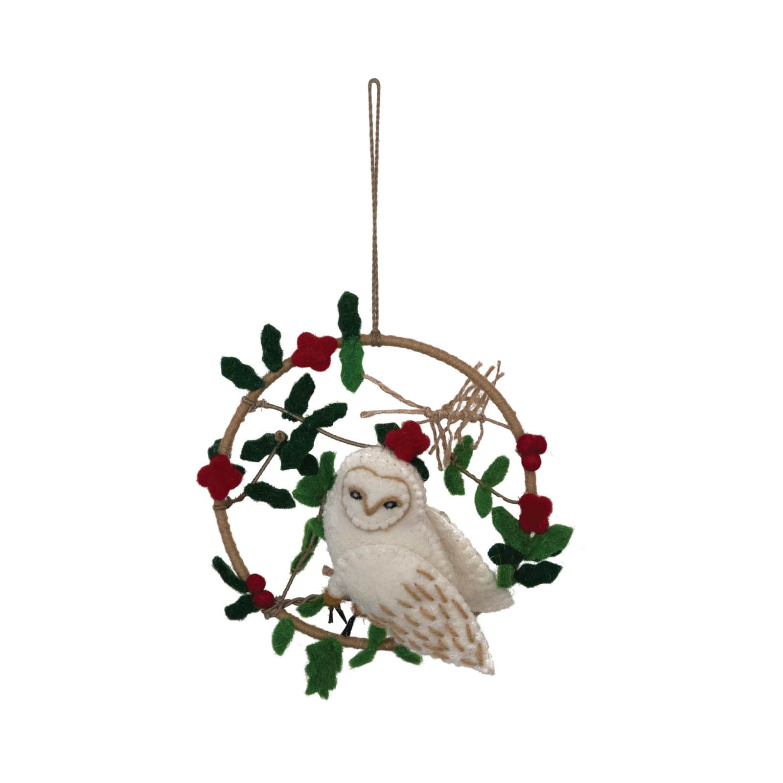 Hello Honey® 6" Wool Felt Owl in Wreath Ornament