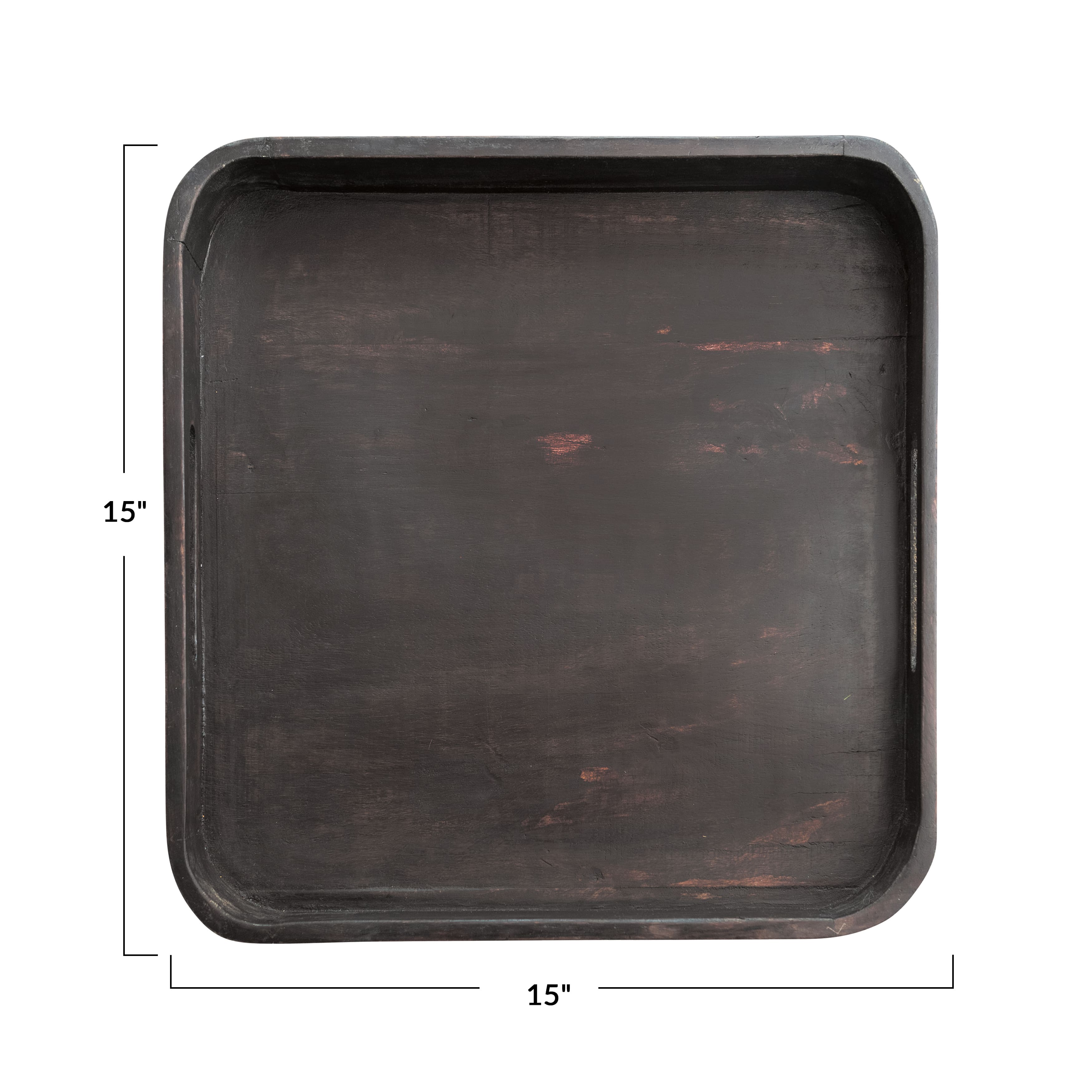 Hello Honey® 15" Distressed Black Decorative Wood Tray with 2 Handles