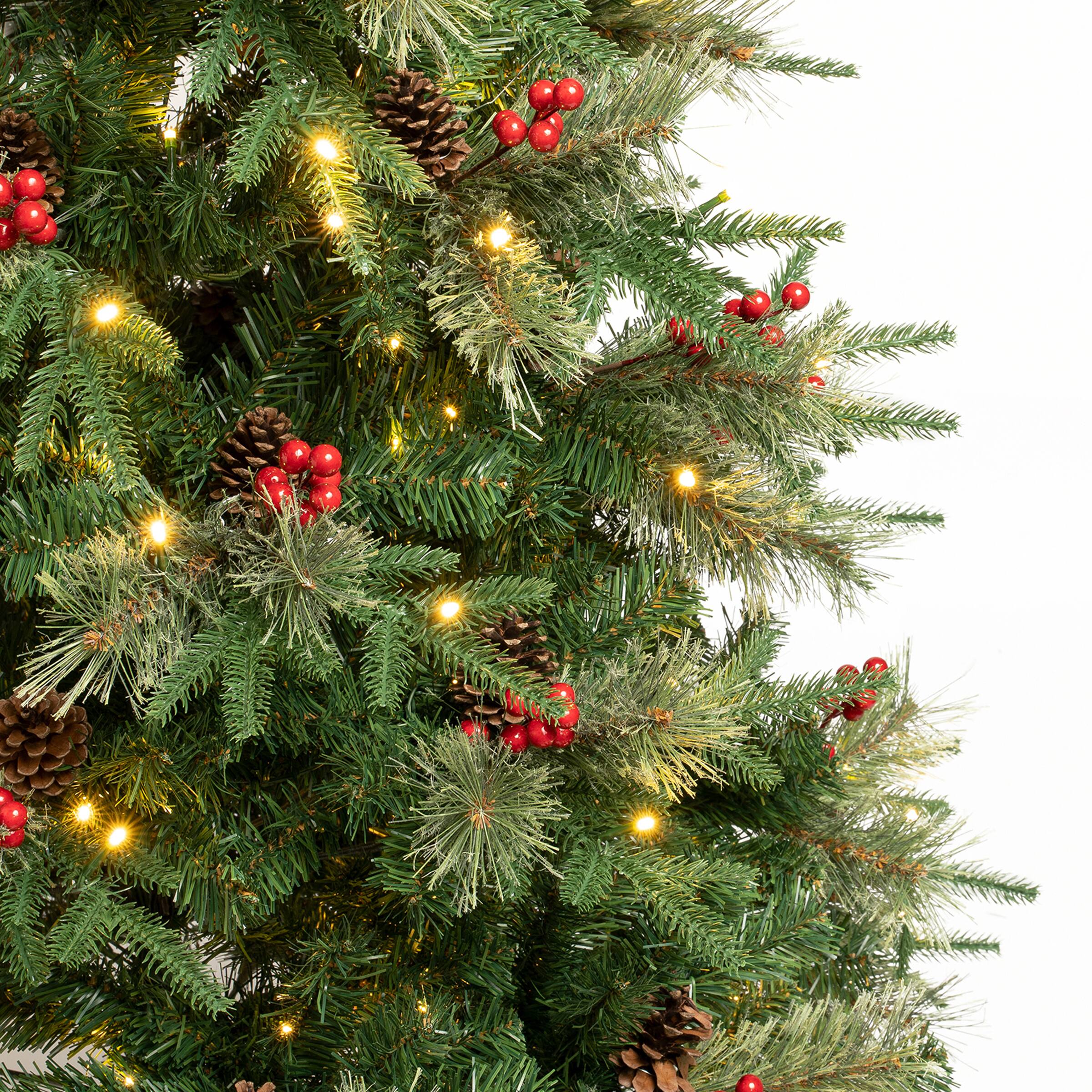 6ft. Pre-Lit Feel-Real&#xAE; Virginia Pine Artificial Christmas Tree with Berries &#x26; Pinecones, Warm White LED Lights