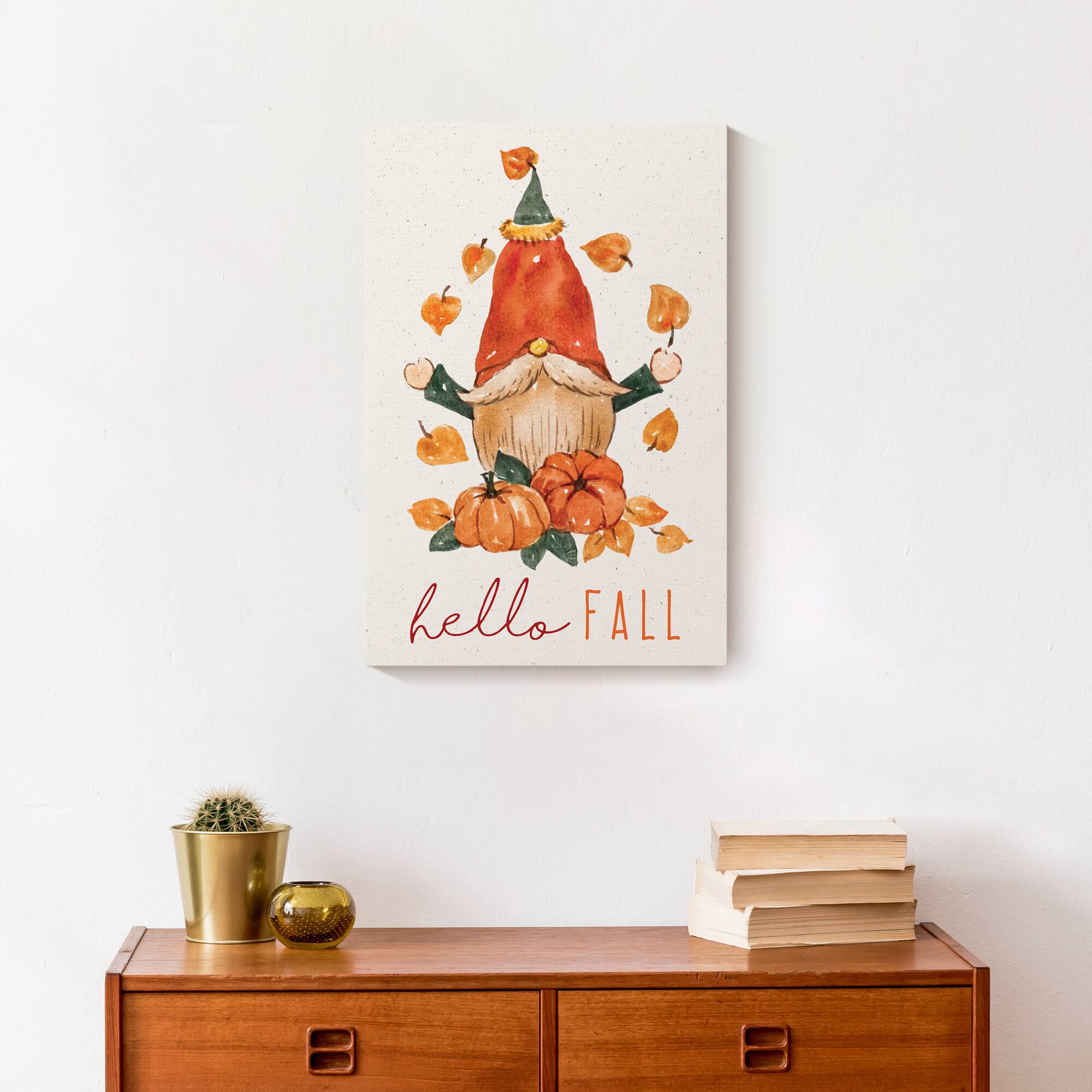 Hello Fall Gnome Canvas Wall Art