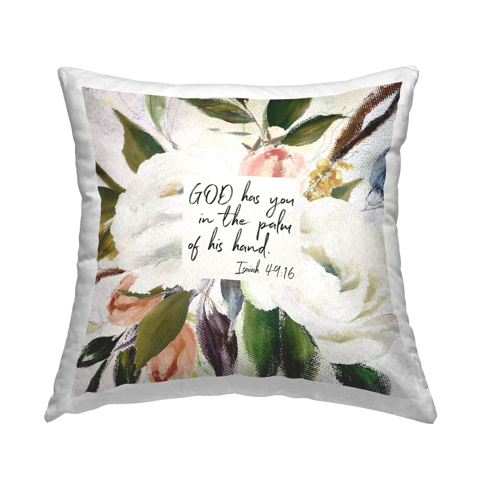 Stupell Industries Palm Of His Hand Religious Floral Blossom Proverb Throw Pillow, 18" x 18"