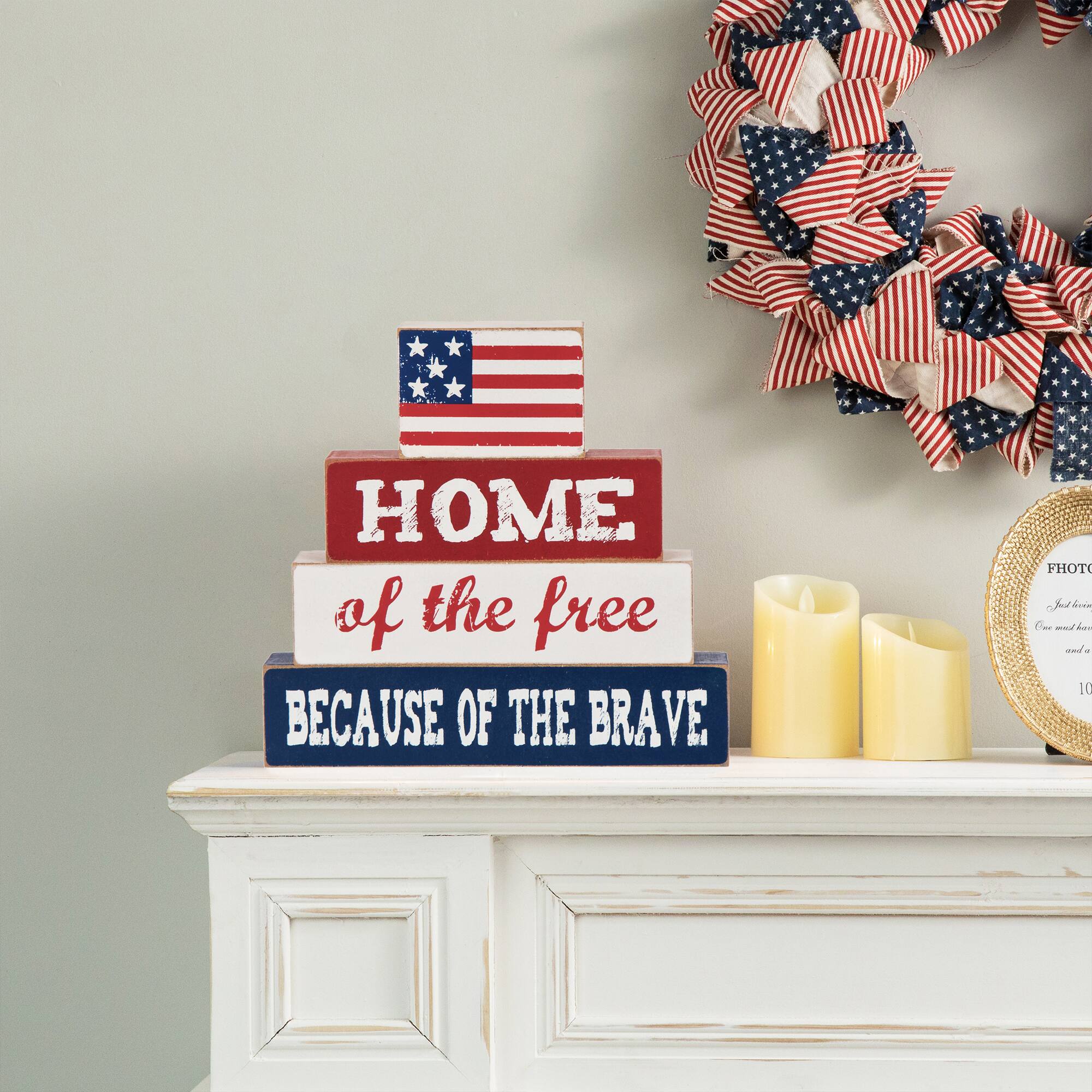 Glitzhome&#xAE; 8.5&#x22; Wooden Patriotic Sign Table D&#xE9;cor