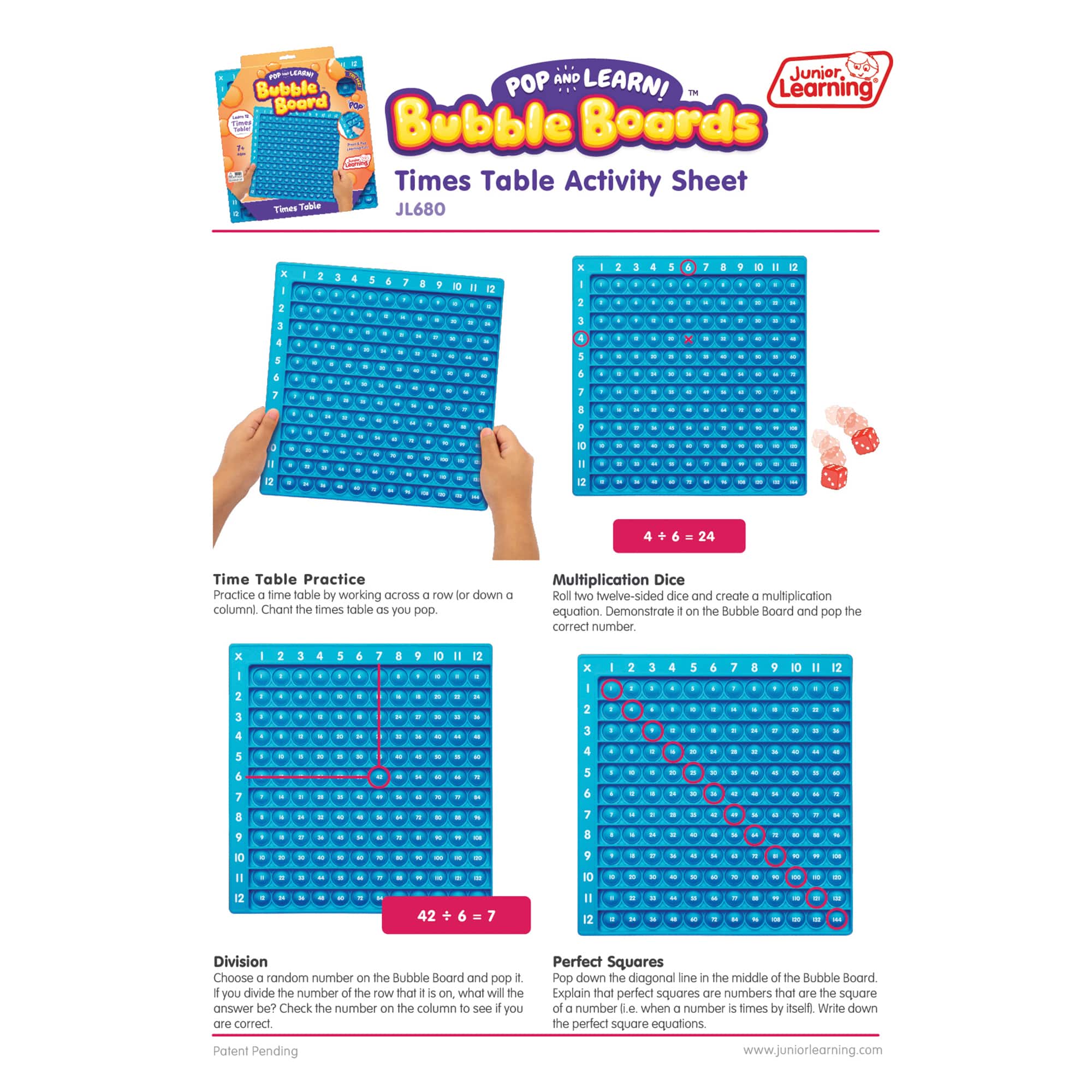 Junior Learning® Times Table Bubble Board