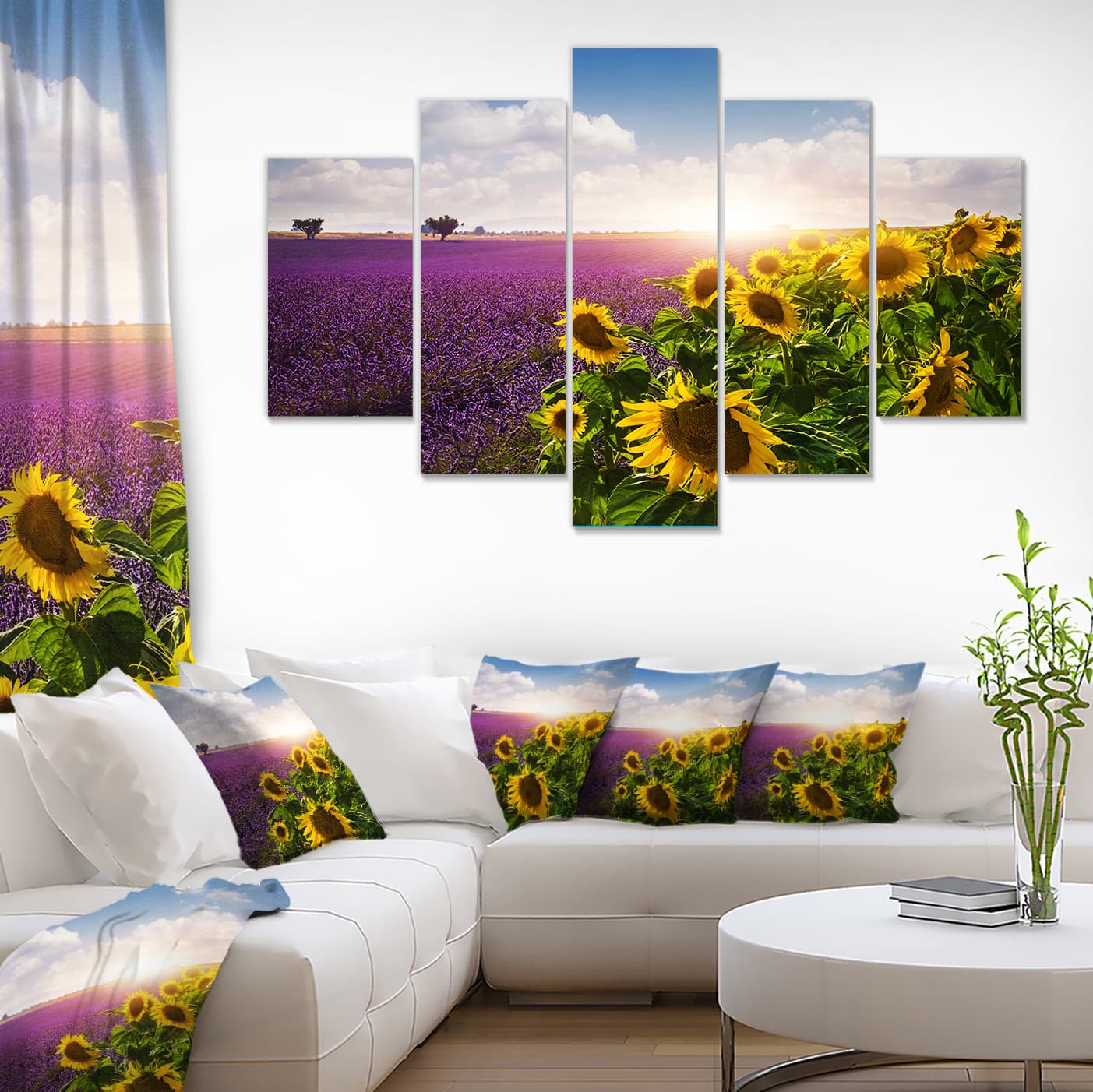 Designart - Lavender and Sunflower Fields - Large Floral Canvas Art Print