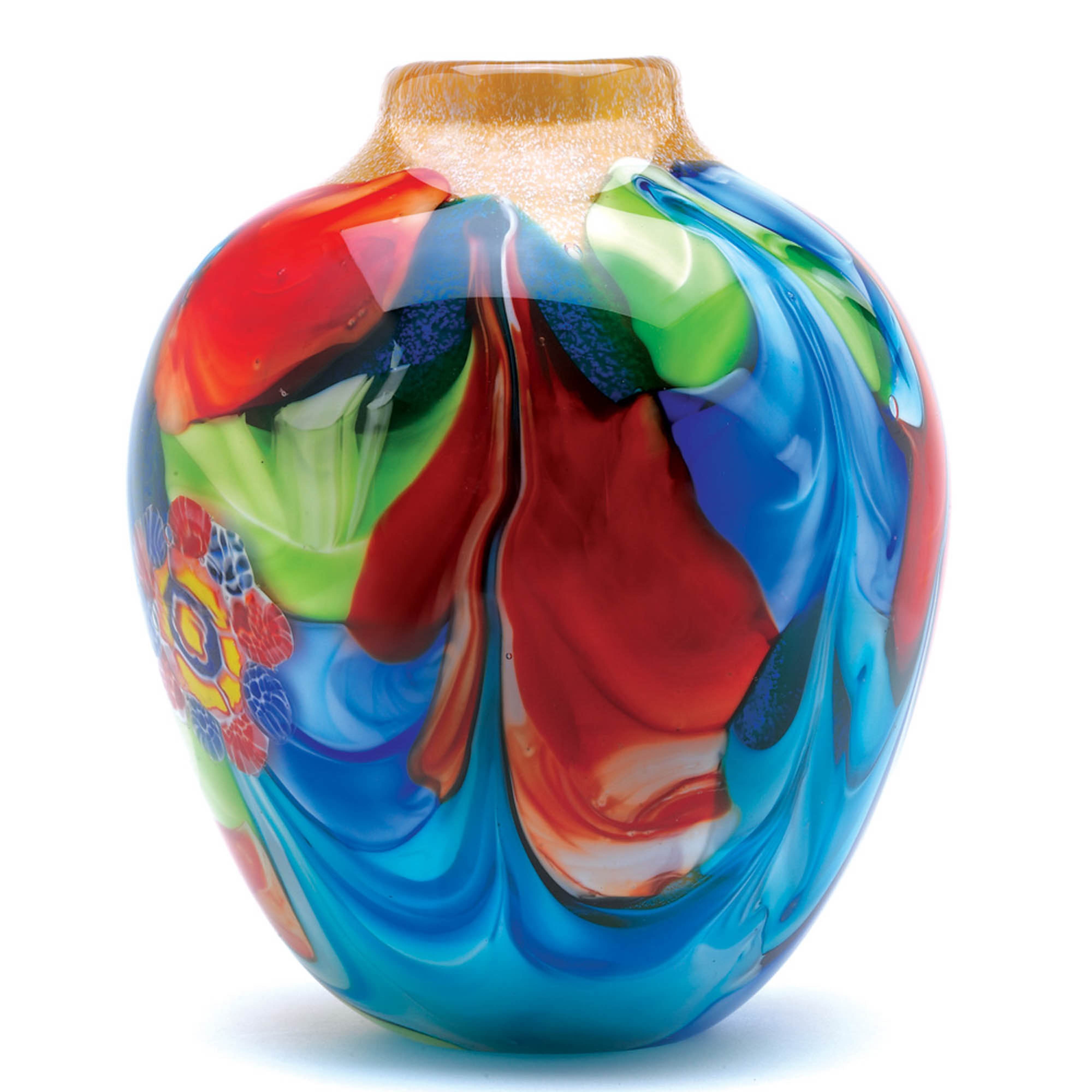 9&#x22; Floral Fantasia Art Glass Vase