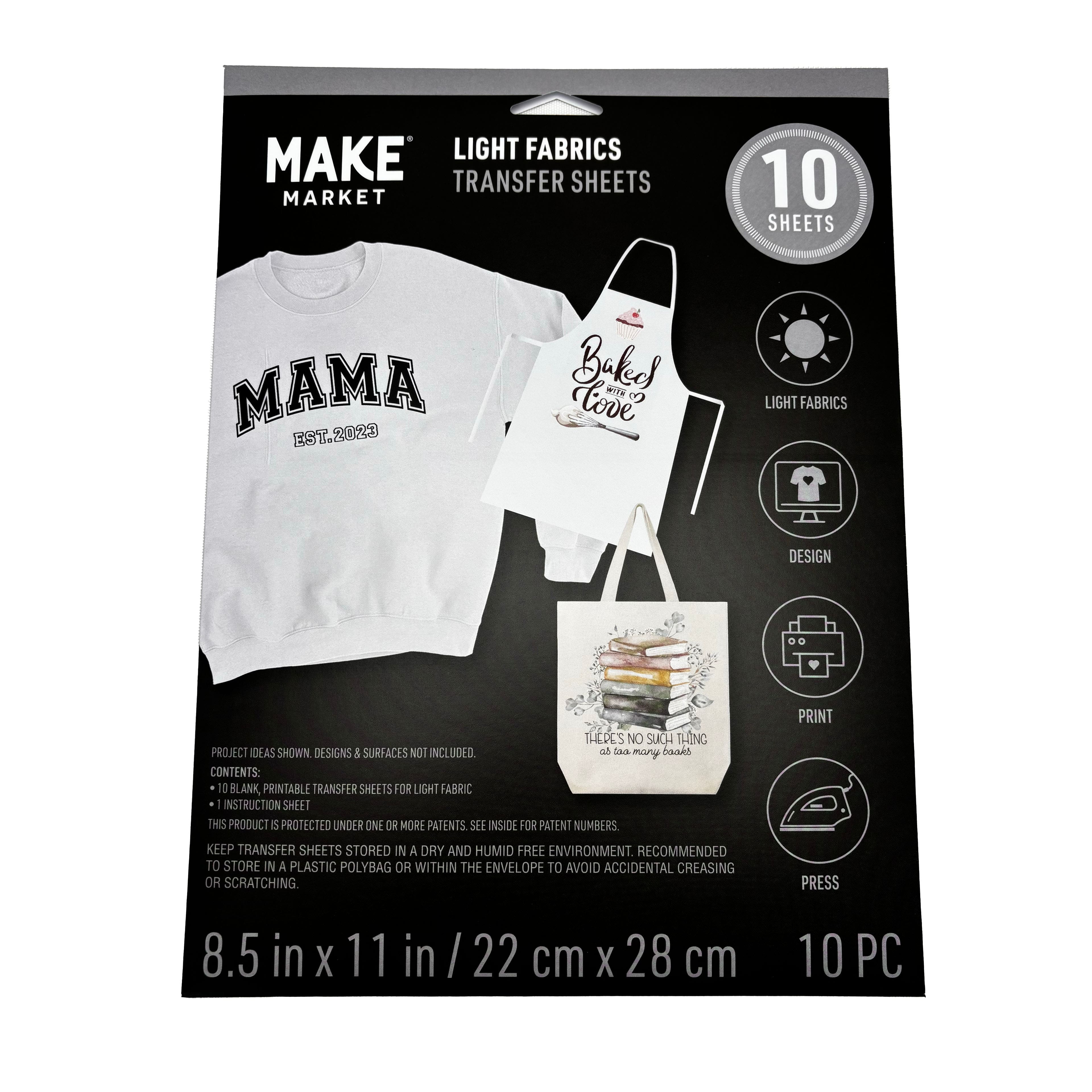 6 Packs: 10 ct. (60 total) 8.5" x 11" Light Fabric Transfer Sheets by Make Market®